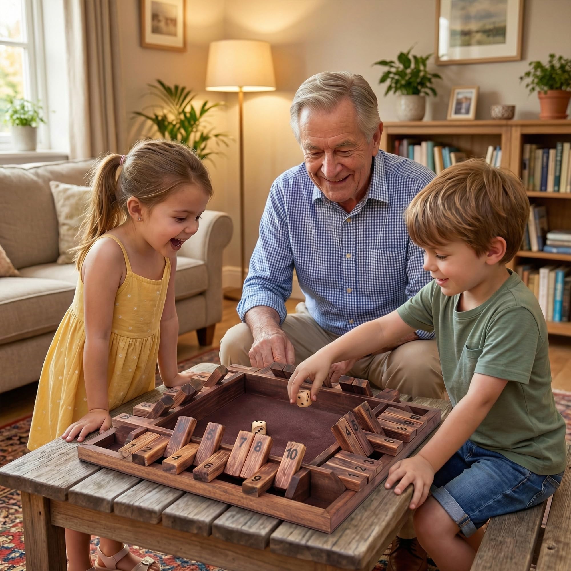 GOPLUS Juego de Datos Shut The Box, Juego de Mesa de Madera de Pino con 2 Dados para 2-4 Jugadores, Cierra la Caja, Juego Matemático de Mesa Familiares y Viaje, para Niños y Adultos (Marrón)
