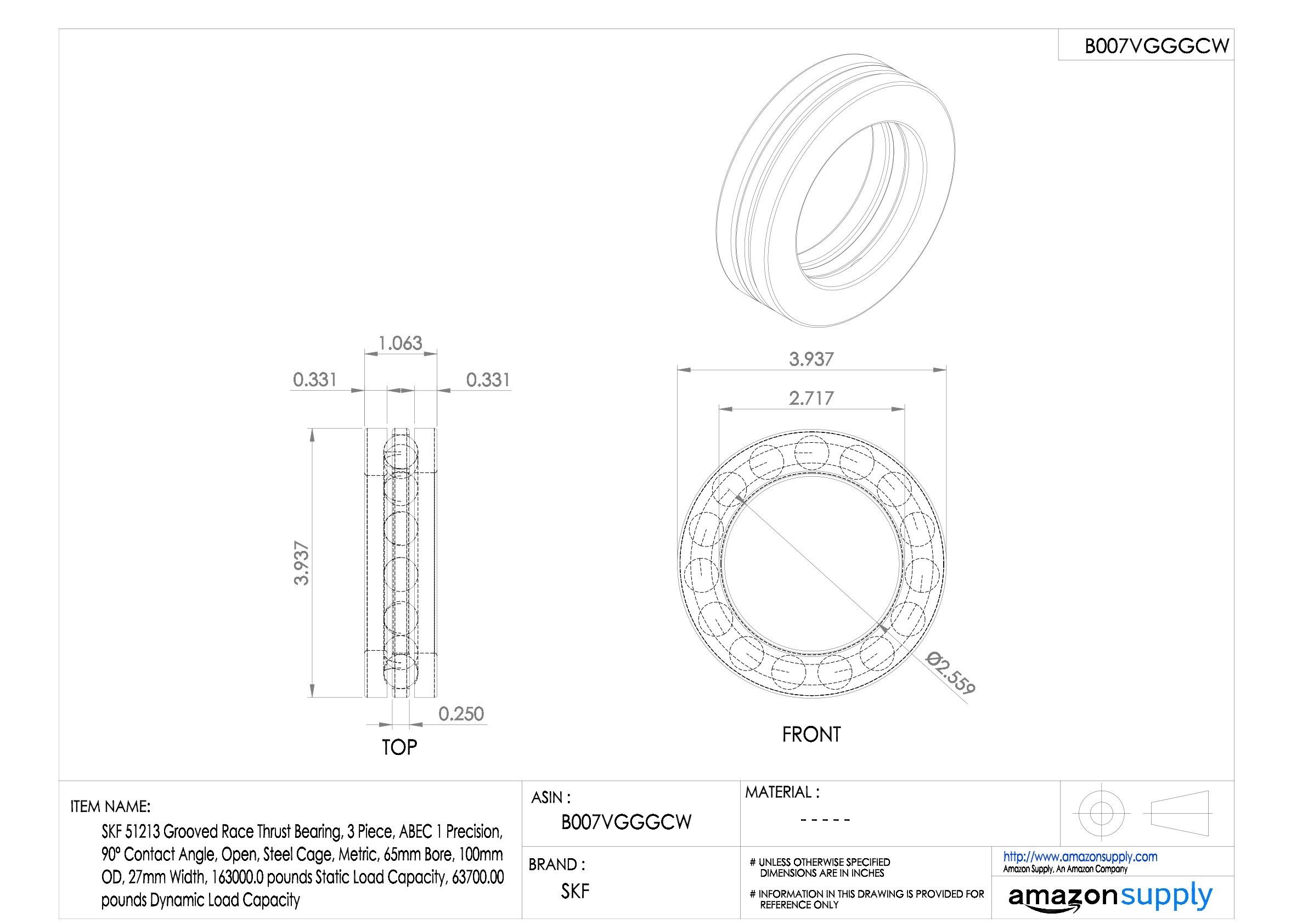 SKF 51213 Axial-Rillenkgellager einseitig wirkend, 65x100x27