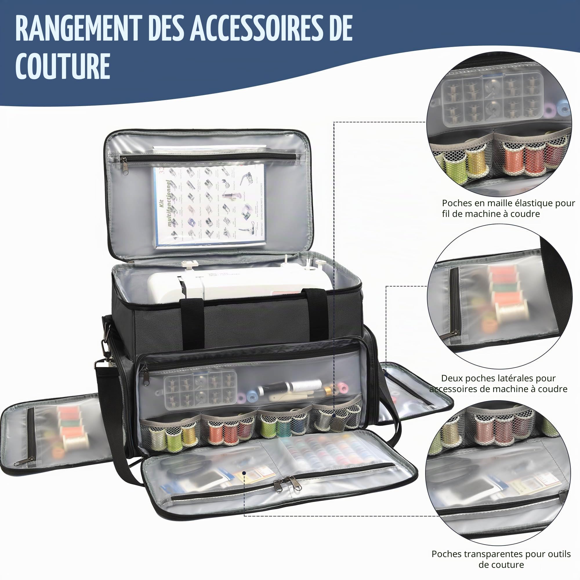 Sac Machine a Coudre, Sac De Transport Machine a Coudre, Valise Machine a Coudre, Sac Transport Machine à Coudre, Sac pour Machine a Coudre, Gris