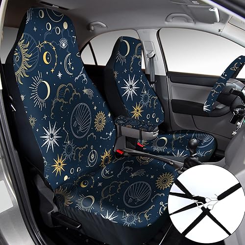 Miniatura 2 de Tallew 10 fundas de asiento de automóvil con sol y luna con funda para volante de automóvil, soporte para tazas, llavero, reposabrazos, almohadillas