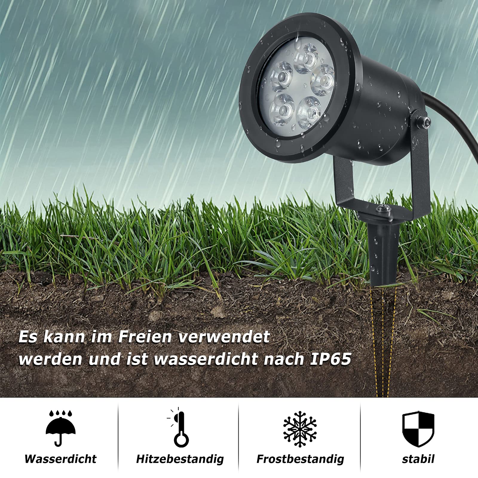 Aufun 8 lampade da giardino a LED da 3 W con picchetto, luce bianca calda, nero opaco, impermeabile IP65, per esterni, giardino, laghetto, paesaggio, senza spina Schuko (8 x 3 W, bianco caldo)