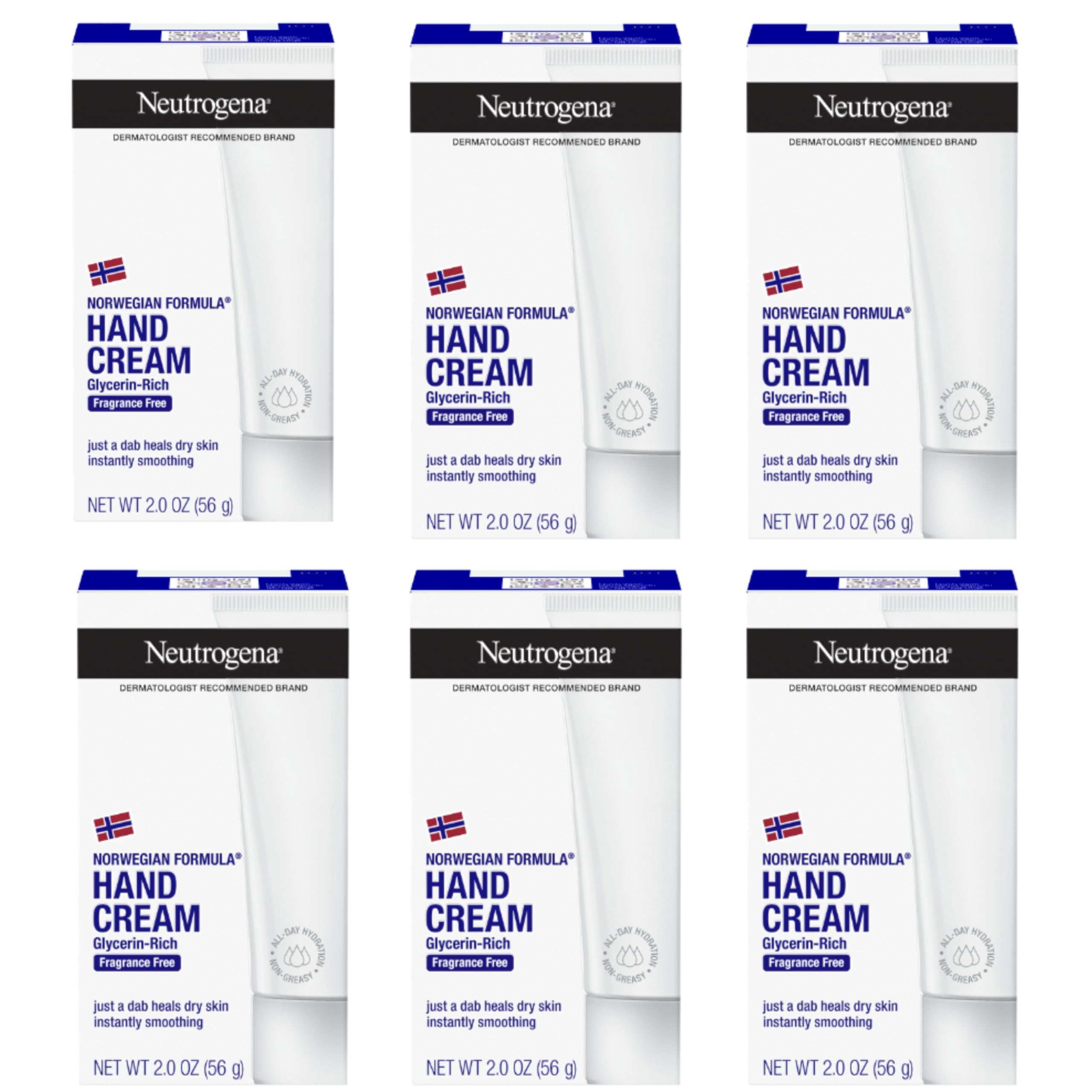NeutrogenaNorwegian Formula Moisturizing Hand Cream & Lotion for Dry Hands, Fragrance Free Glycerin Concentrated Relief, Over 200 Uses, 6 Pack, 2 oz Each (Total 12 Fl Oz)