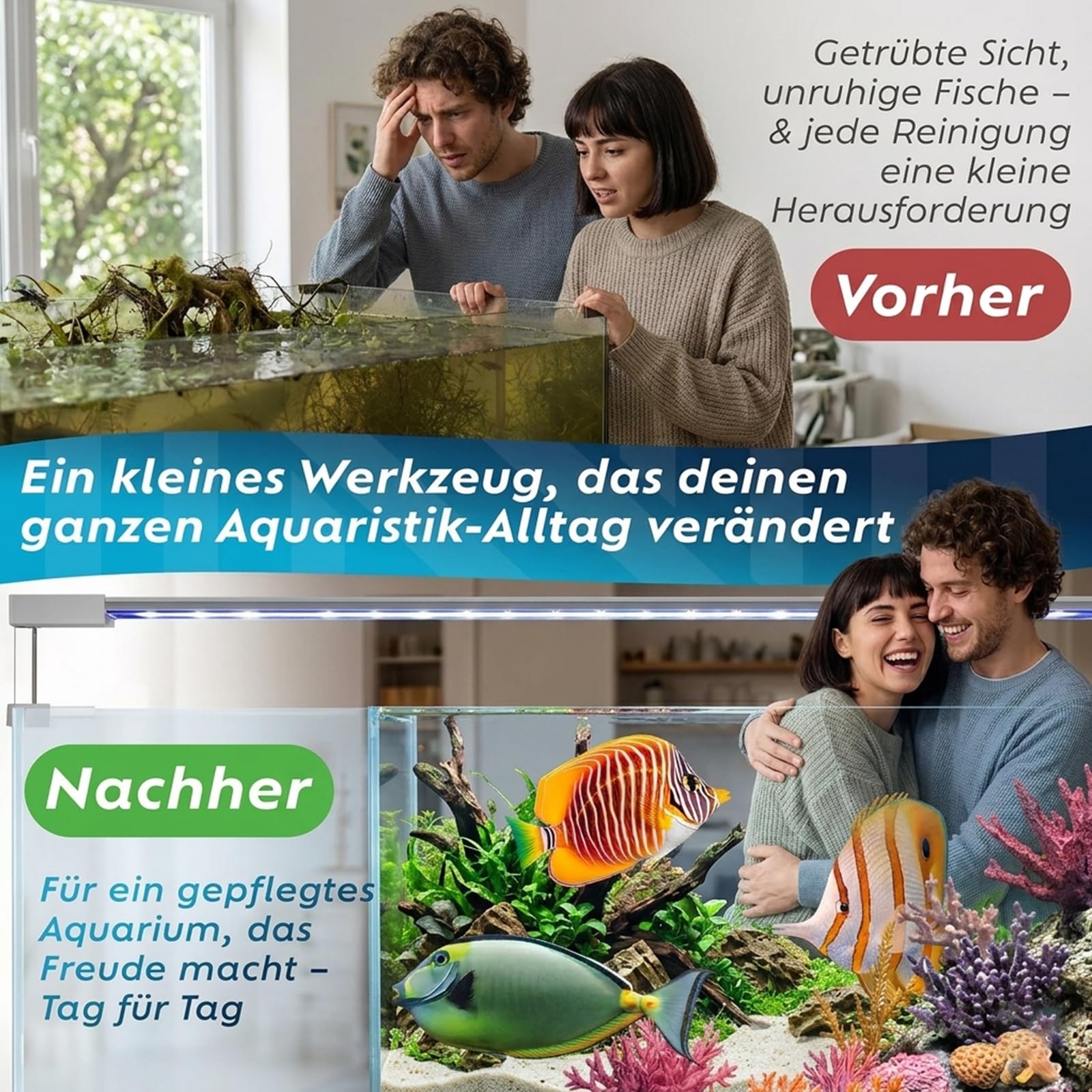 Mulmsauger Aquarium Sauger mit 5 Aufsätzen - Aquarium Wasserwechsel mit Pumpe und Schlauchventil, Aquarium Reinigungsset für Kiesreiniger & Bodenreiniger - Zubehör Für kleine & große Aquarien