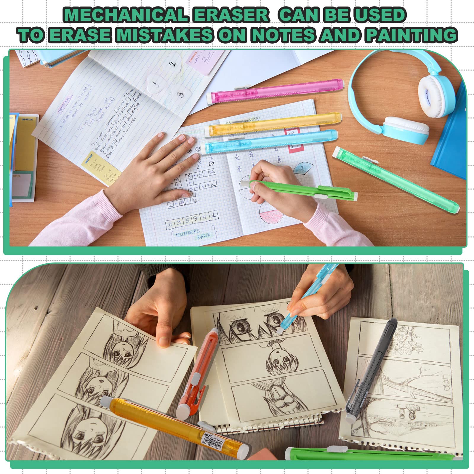Ctosree Lot de 48 gommes mécaniques rétractables en vrac avec poignée pour l'école, le bureau, la peinture, l'écriture (coloré)