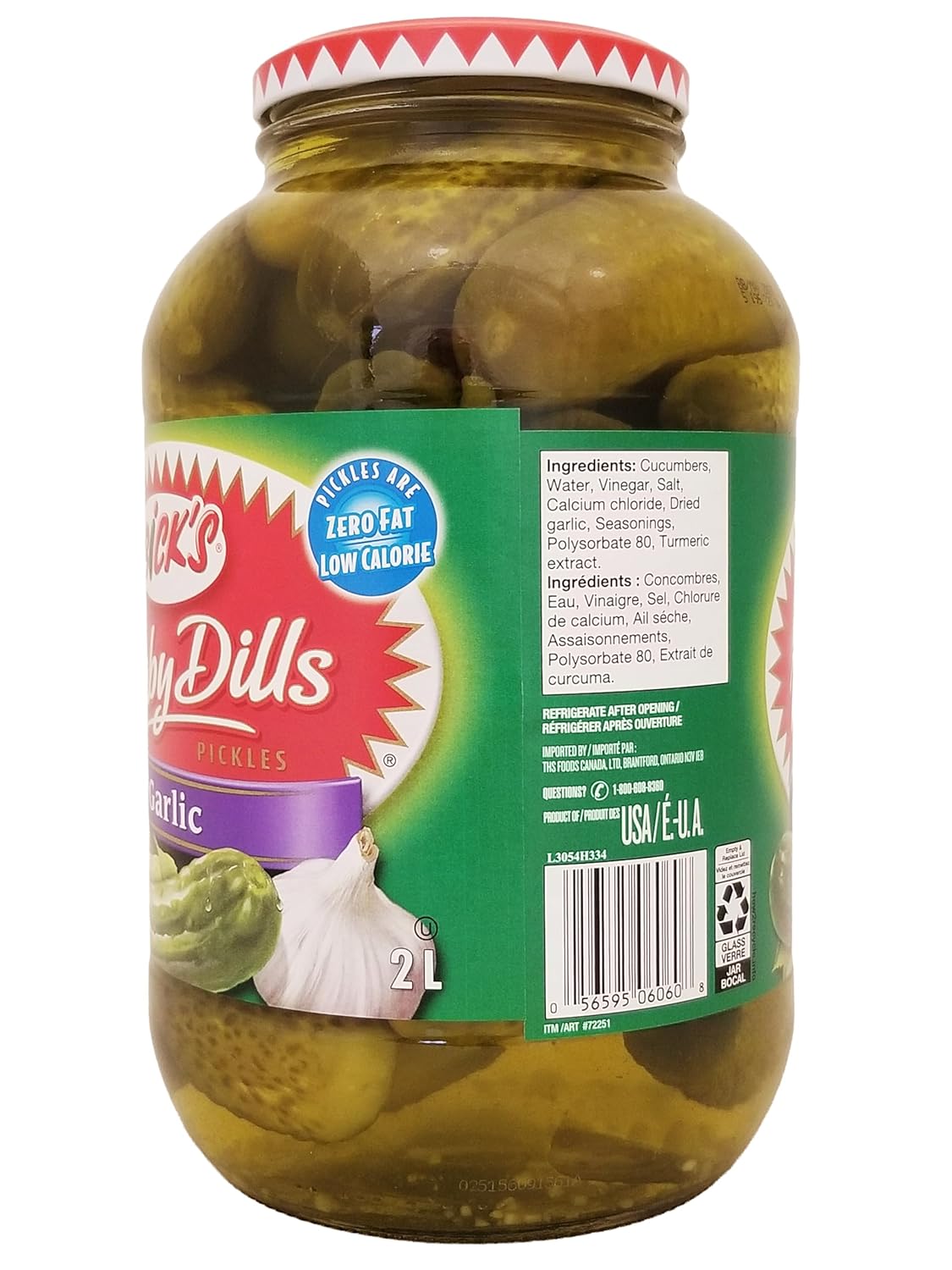 Bick's Jar Of Premium Garlic Baby Dills Pickles, 2L/70.5 fl oz