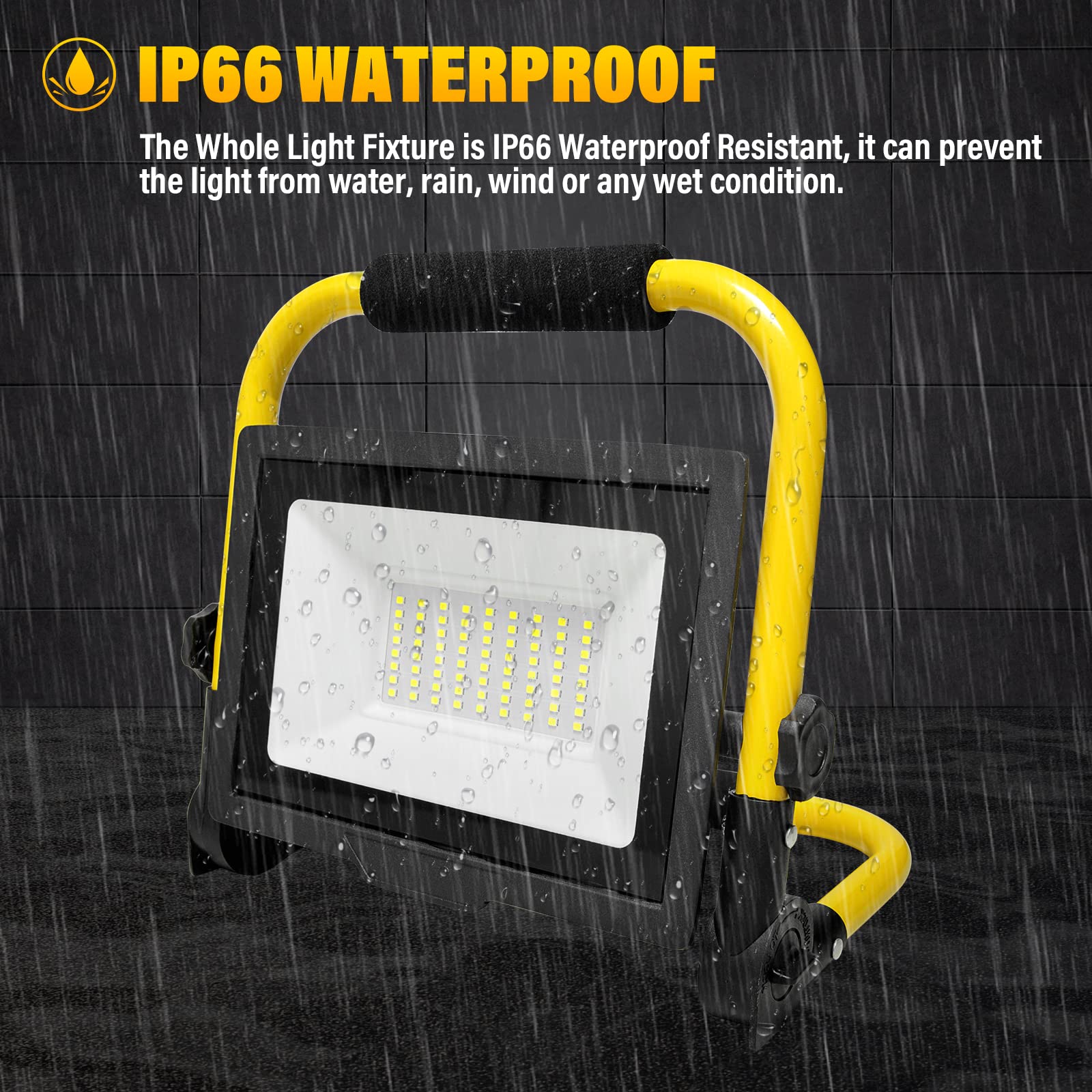 PICAA Reflektor budowlany LED 50 W z gniazdem, 3000 lm, przenośna składana lampa zewnętrzna, reflektor LED, obrót o 360°, do warsztatu, garażu, na taras, do ogrodu, wodoodporna IP66 6000K, biały