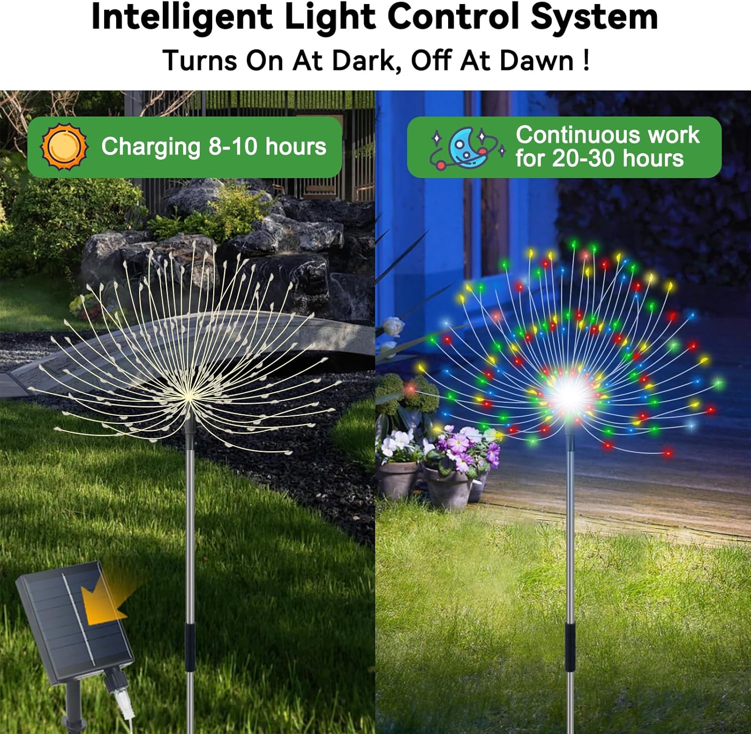 Solar Garden Lights Outdoor Waterproof, 4 Pack Total 480 LED Solar Starburst Sparkler Lights Decorative with 8 Lighting Modes Outside for Flowerbed Pathway Party Christmas Decoration, Multicolor