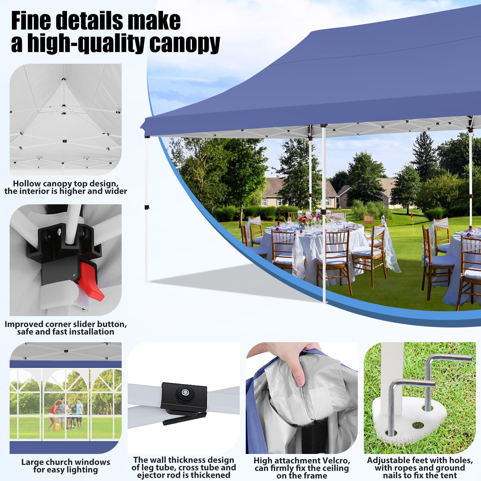 TOOLUCK Barnum - Gazebo pieghevole, 3 x 6 m, 3 x 6 cm, impermeabile, professionale, tenda di ricezione con 6 pareti laterali, gazebo per raggi UV, 50 +