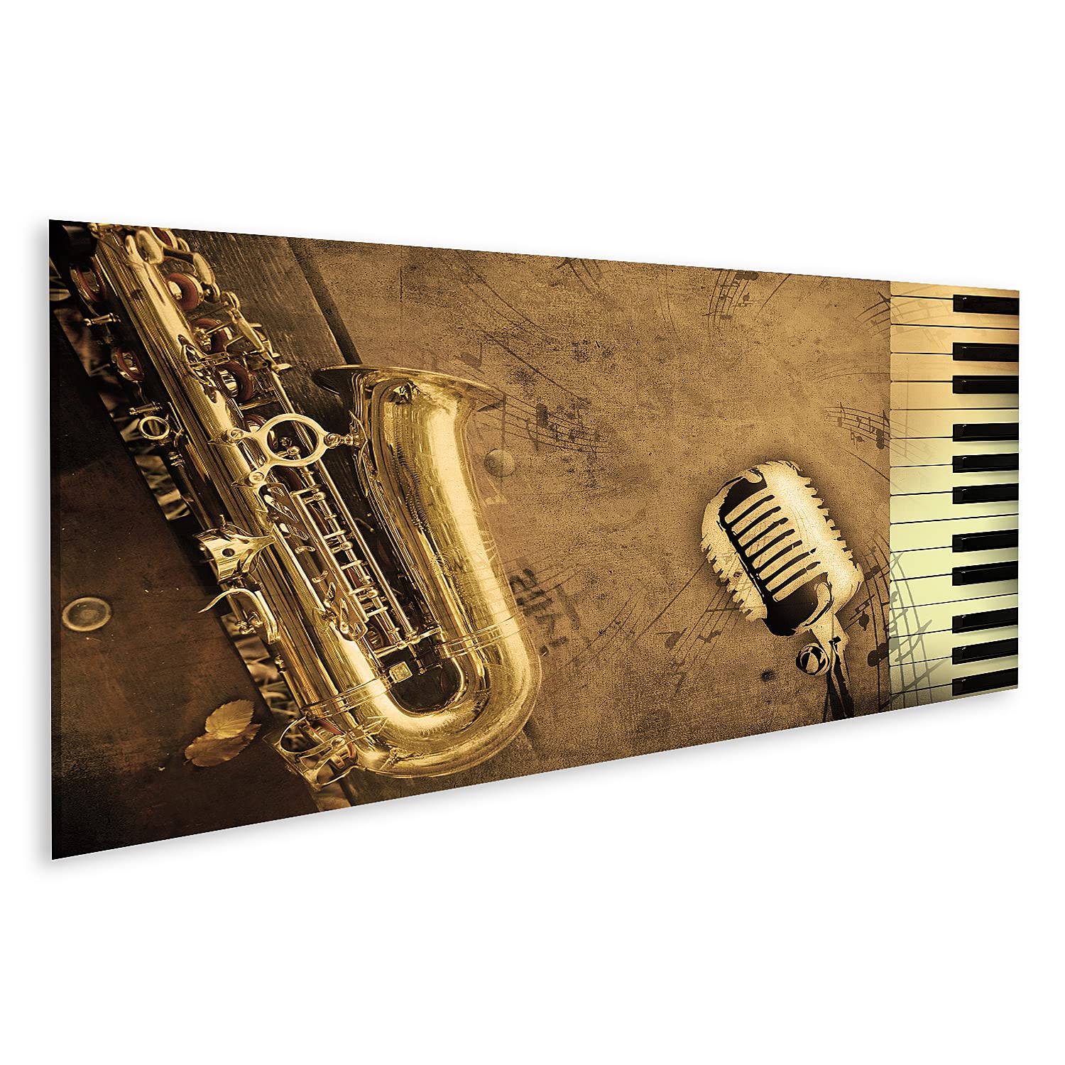 Primer cuadro sobre lienzo piano música sepia partituras instrumentos saxofón mural póster impresión imágenes