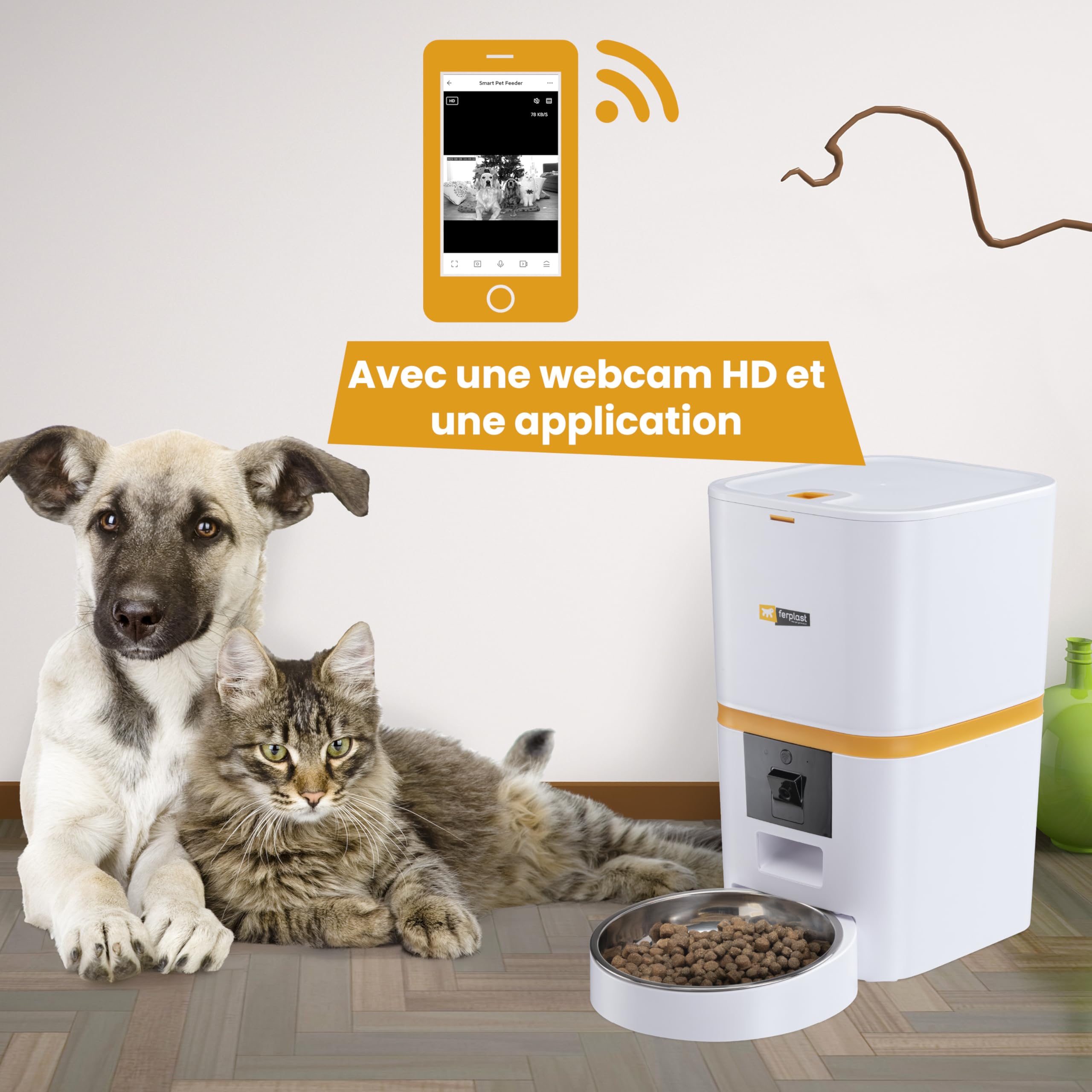 Ferplast Distributeur Croquettes Chat Automatique Risto Pet Smart Gamelle Croquettes Chien 6 L, Contrôle Via APP, Caméra Vision Nocturne, Microphone, Enregistreur Vocal, Acier Inoxydable