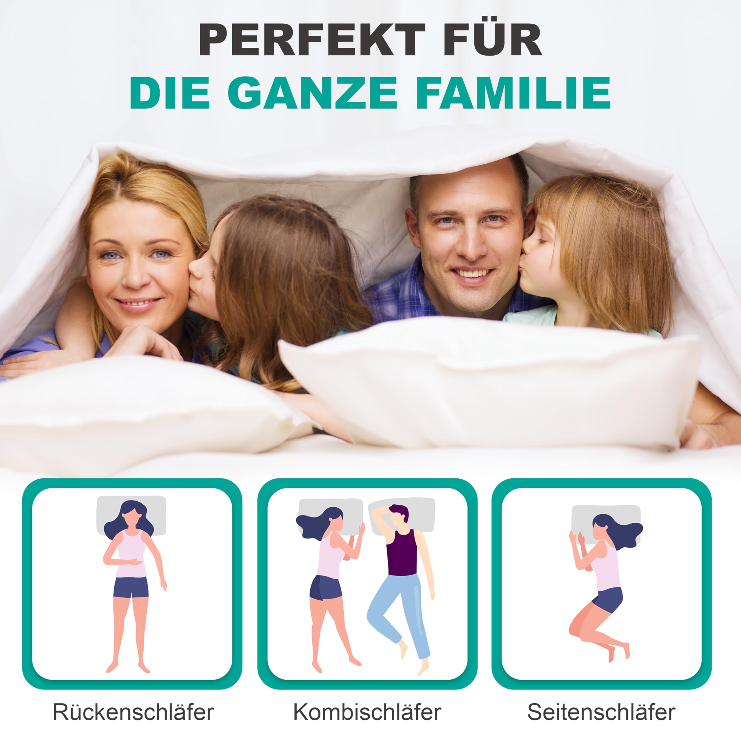 Bach's Betten Welt Canada Daunenkissen Plus Extra mit noch mehr Füllung insgesamt 900 g 80x80 cm
