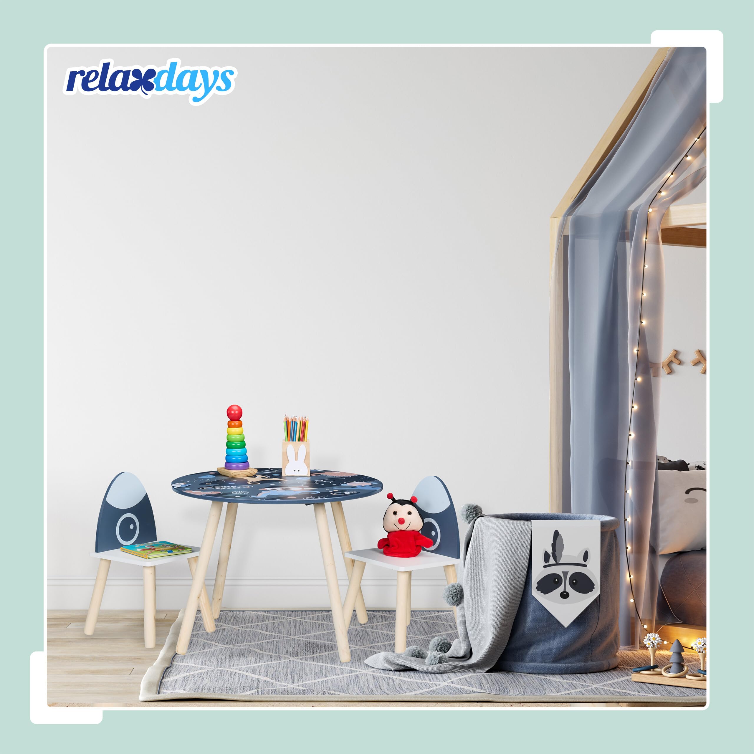 Relaxdays Kindersitzgruppe, 3-TLG., Space Dino, Kindertisch mit 2 Stühlen, Mädchen & Jungen, Sitzecke Kinderzimmer, bunt