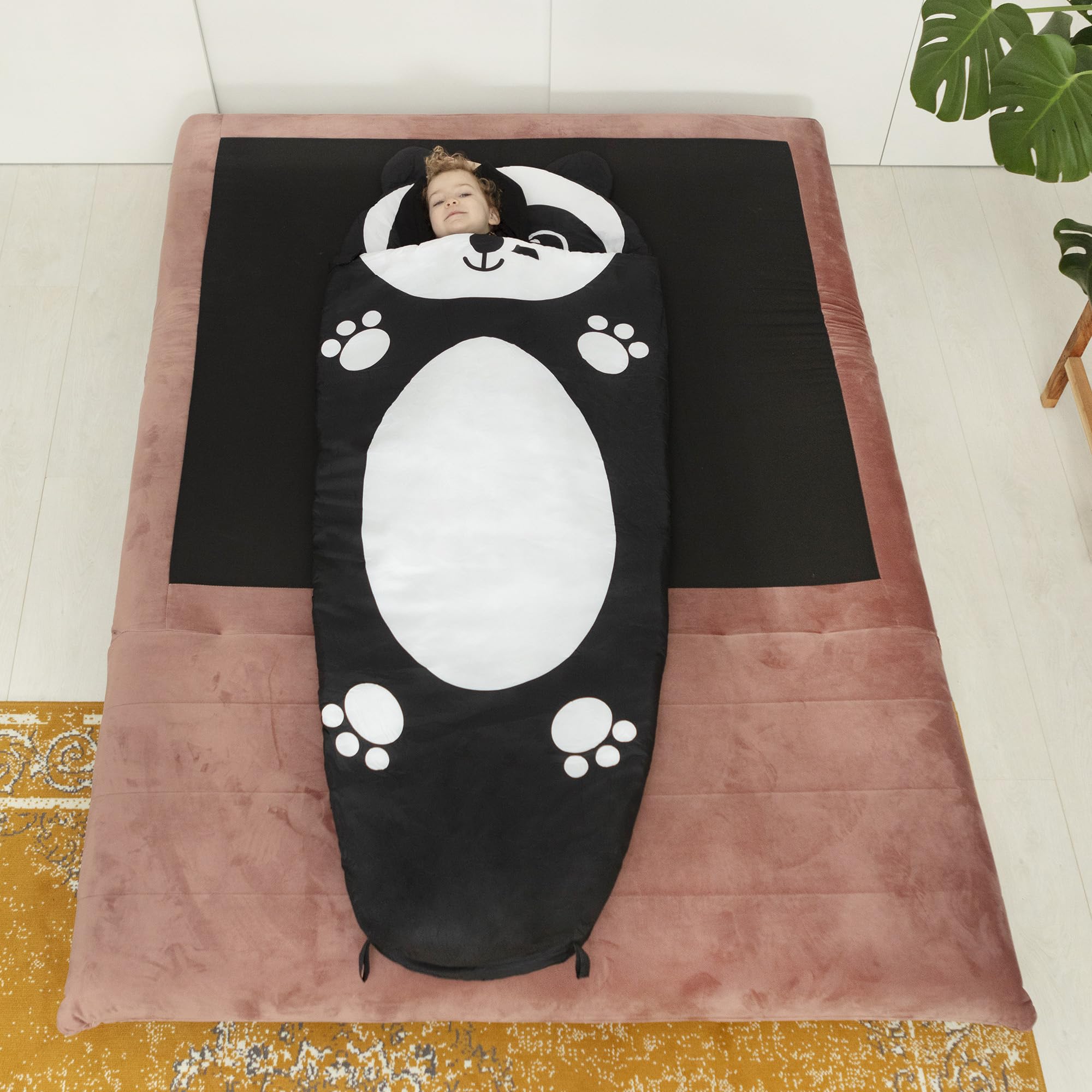 Dutch Mountains Kinder Schlafsack Panda - Schlafsack Jungen und mädchen 170 x 70cm - Weich und Leicht - Aufbewahrungstasche