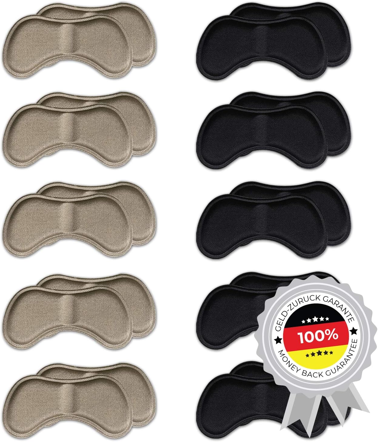 10 Pairs (20 Pieces) of Heel Grips | Shoe Inserts/Shoe Insoles for Women or Men | Heel Pads for Shoes Too Big | Self-Adhesive Heel Protectors for Optimal Comfort | Colour: 5X Beige & 5X Black