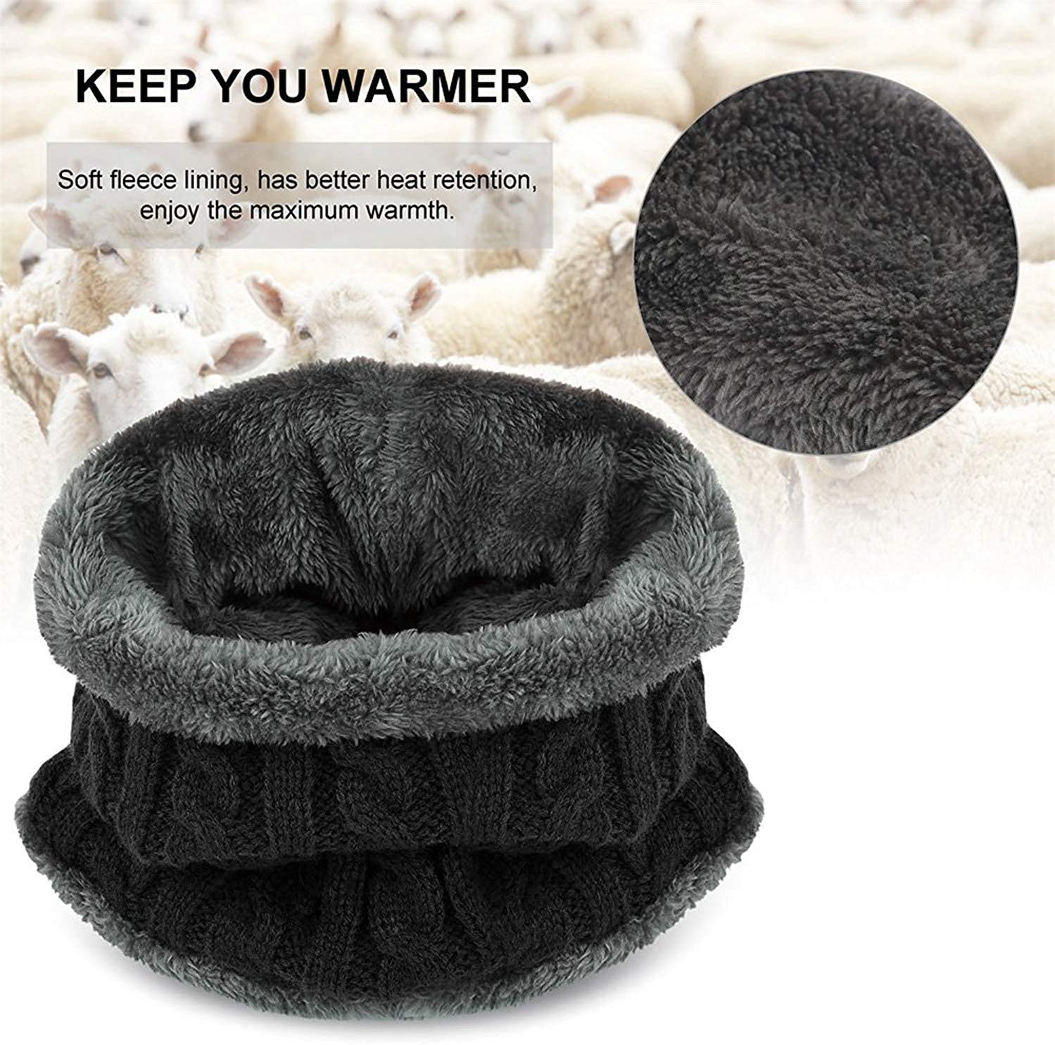 Yutdeng Tricotés Enfants Ensemble d'hiver Bonnet écharpe Gants d'écran Tactile 3 en 1, Doublure Molleton Doux Bonnet tricoté Chaud Cache-Cou Extensible Gants tactiles à 3 Doigts pour
