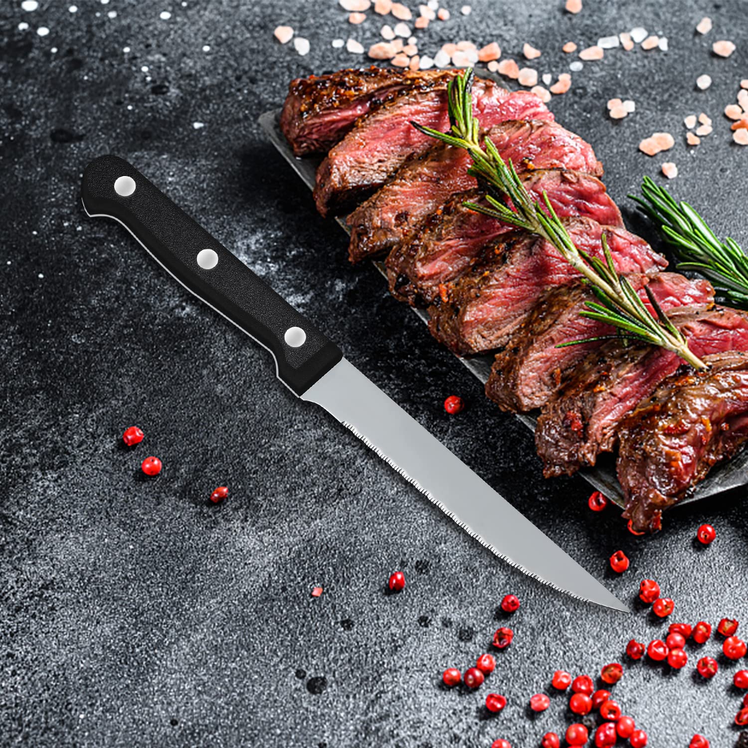 Pleafind Cuchillos para bistec, cuchillos de carne, 8 piezas cuchillos de mesa de acero inoxidable, juego de cuchillos bistec, cubiertos para bistec de cocina, apto para lavavajillas
