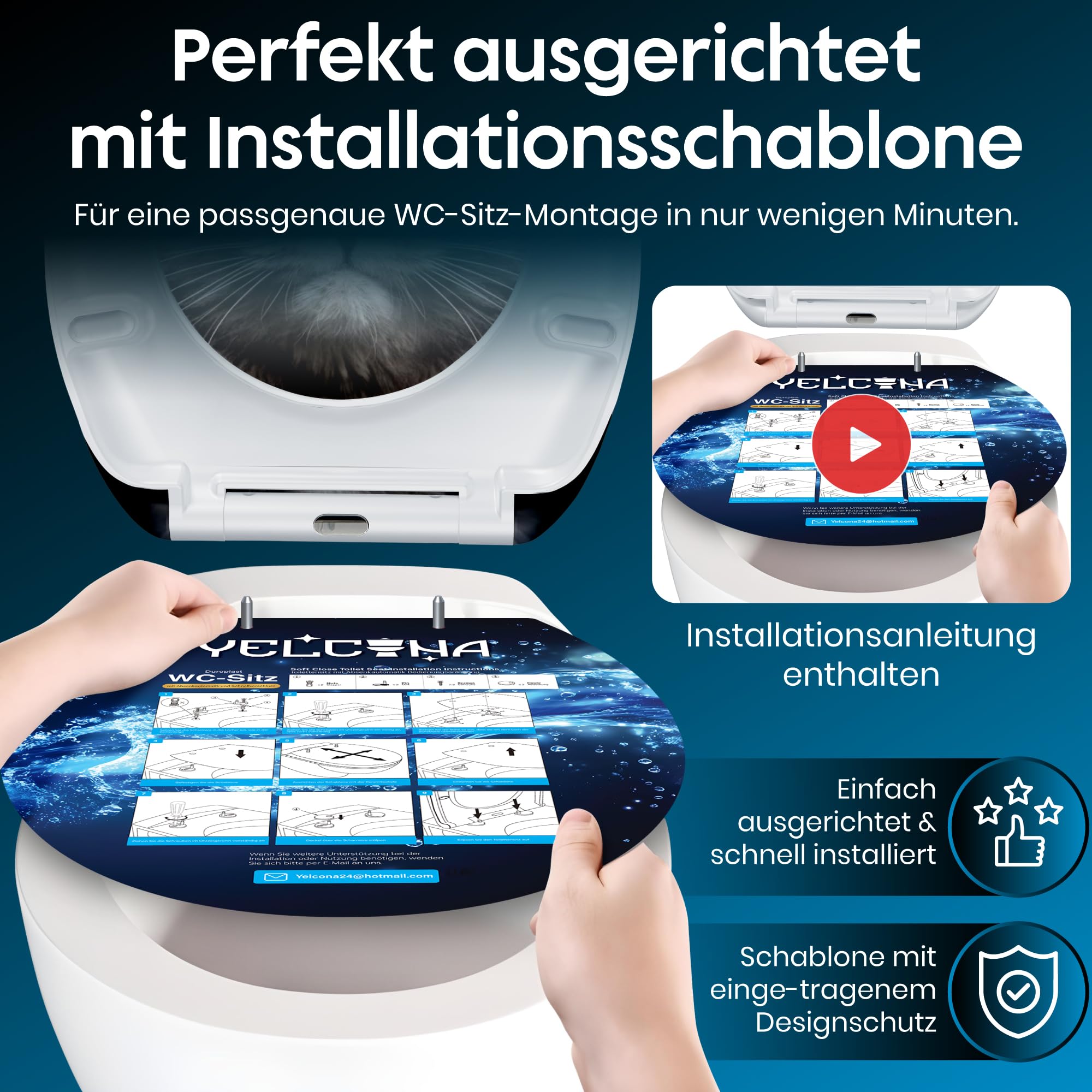 WC Sitz Mit Absenkautomatik -Antibakteriell, Toilettendeckel Mit Absenkautomatik UV-Beständig, Klodeckel Mit Absenkautomatik - Quick-Release Funktion, Inkl. Installationsschablone (Cool Cat)