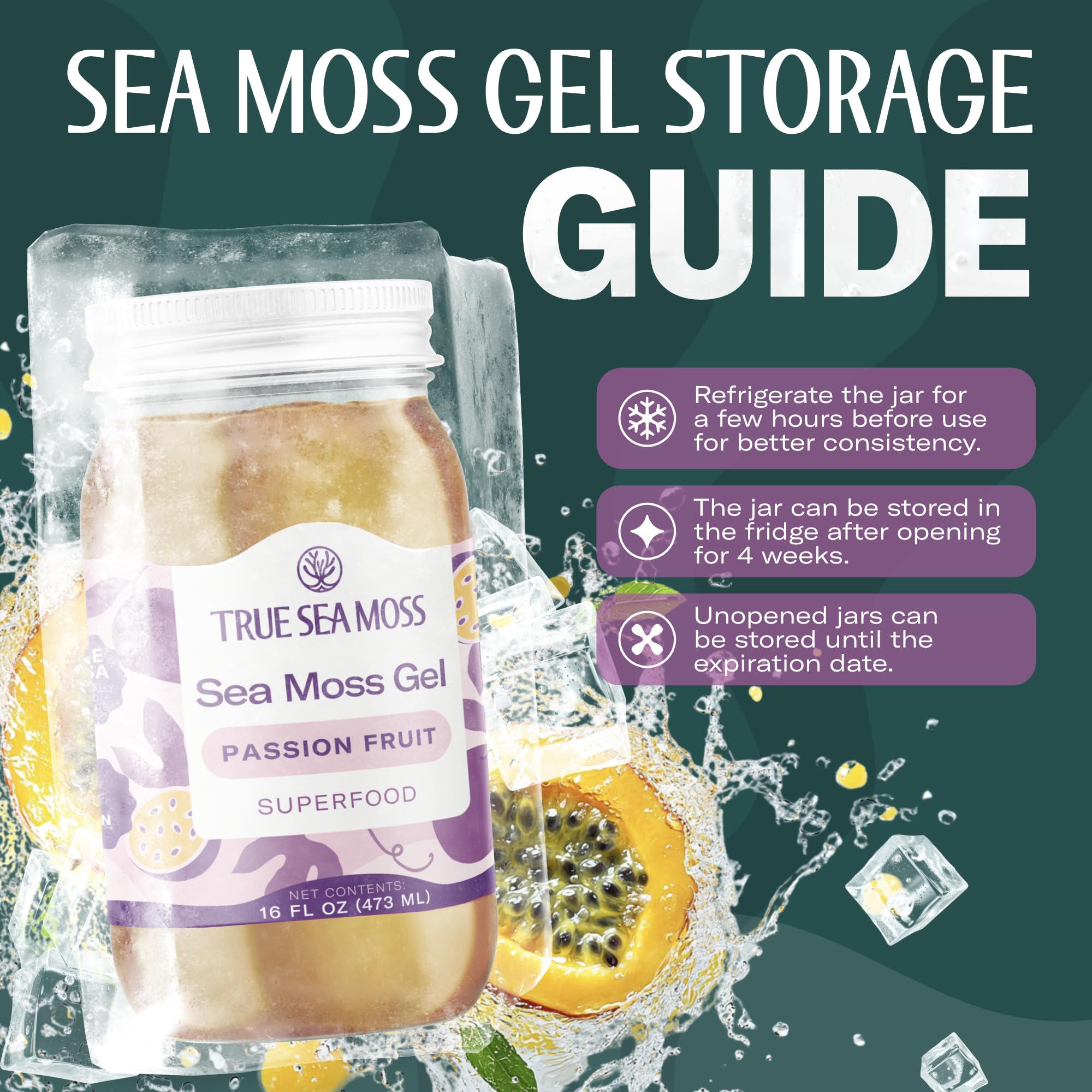 TrueSeaMoss Sea Moss Gel – Made in USA – Wildcrafted Seamoss, Fruits & Jarred Vegetables – Passion Fruit, Pack of 1 (Labels may Vary)