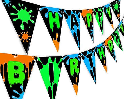 Banner de feliz cumpleaños verde slime - Decoraciones de fiesta de slime - Suministros para fiesta de arte - Suministros para fiesta de slime - Verde