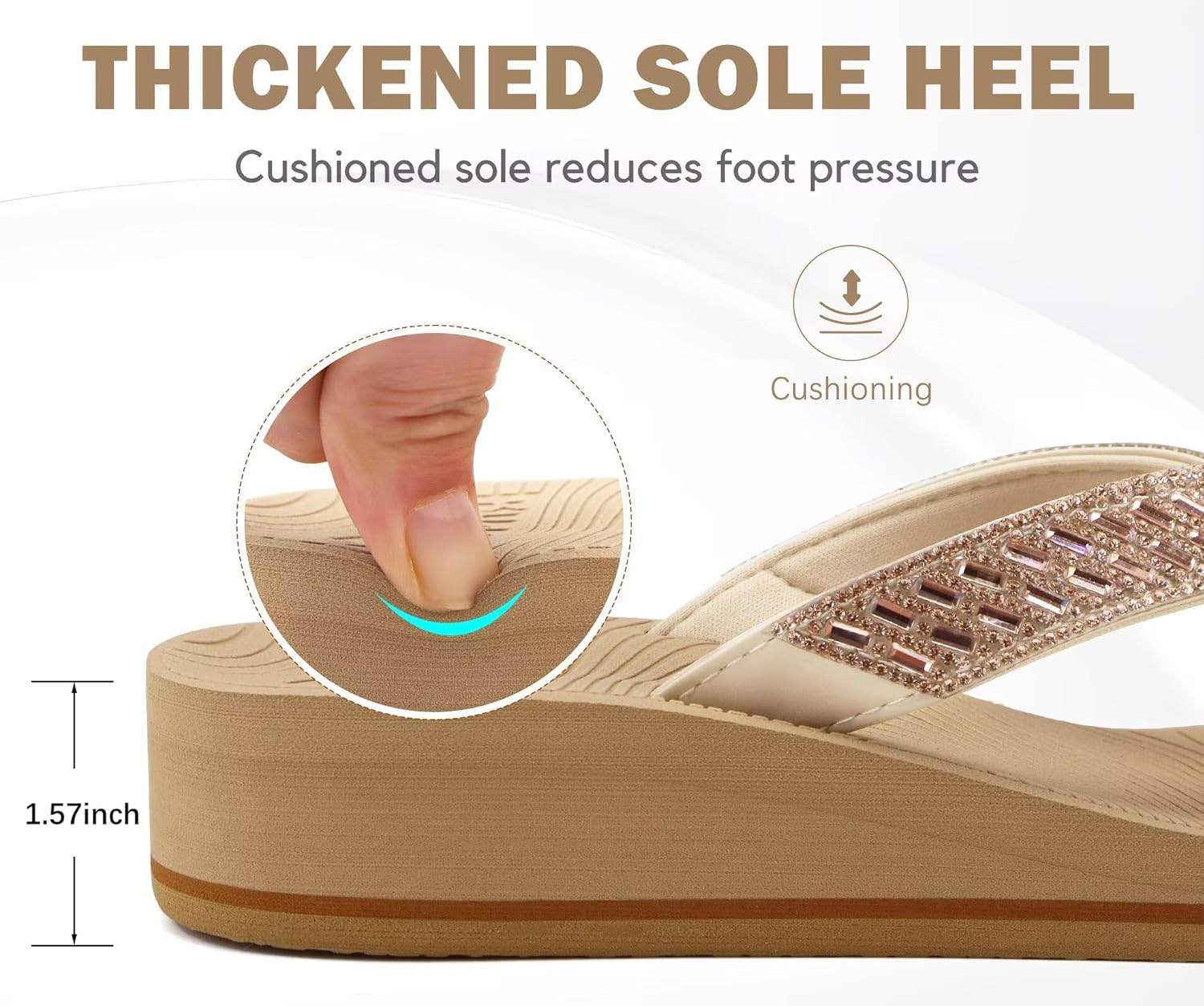 KuaiLu Women's Rhinestone Platform Arch Support Flip Flop Sandals - Image 3