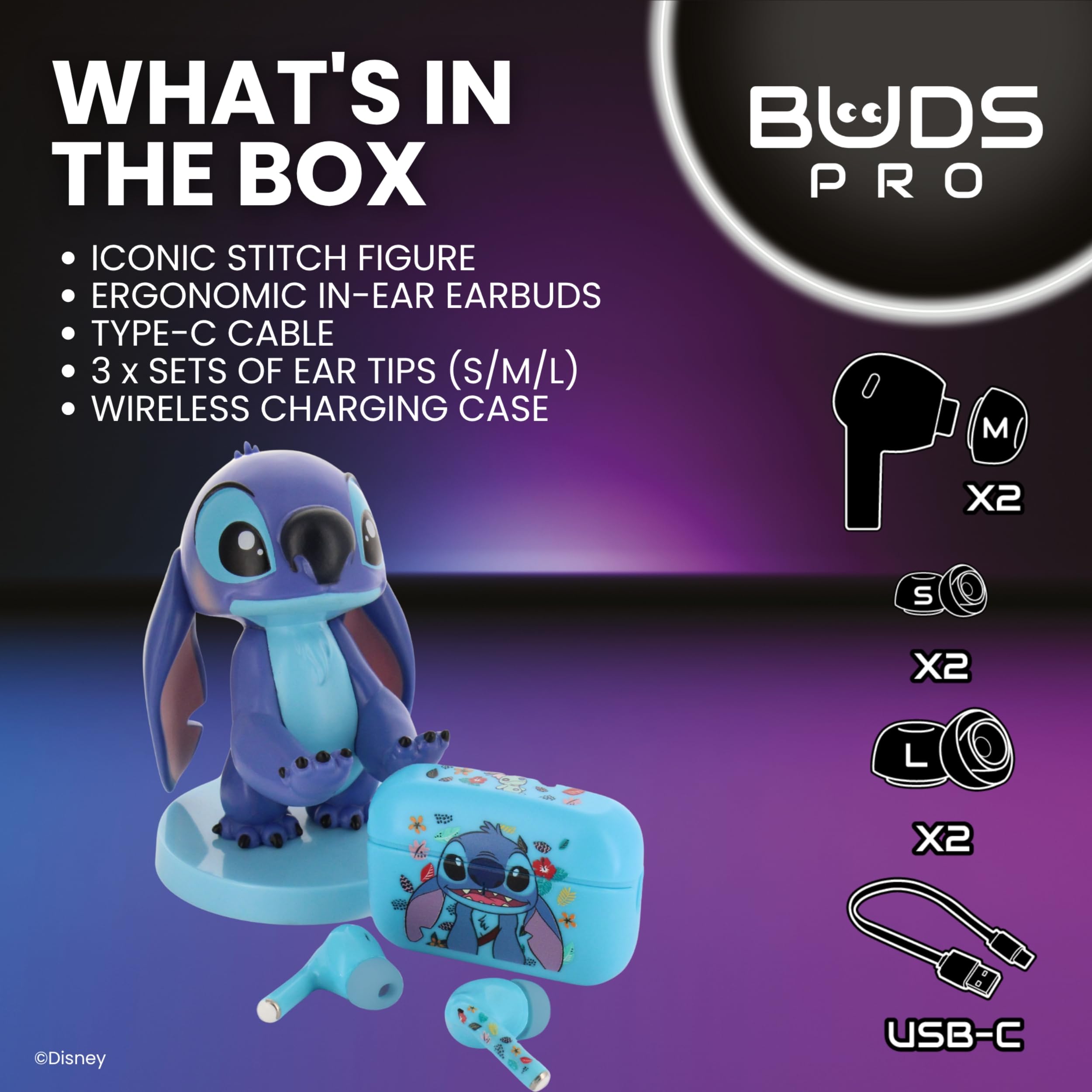 Buds Pro Stitch Auriculares inalambricos Bluetooth y Soporte movil - Cascos inalambricos in ear con microfono, 28+ horas de reproducción, Auriculares cancelacion ruido activa con certificación IPX4