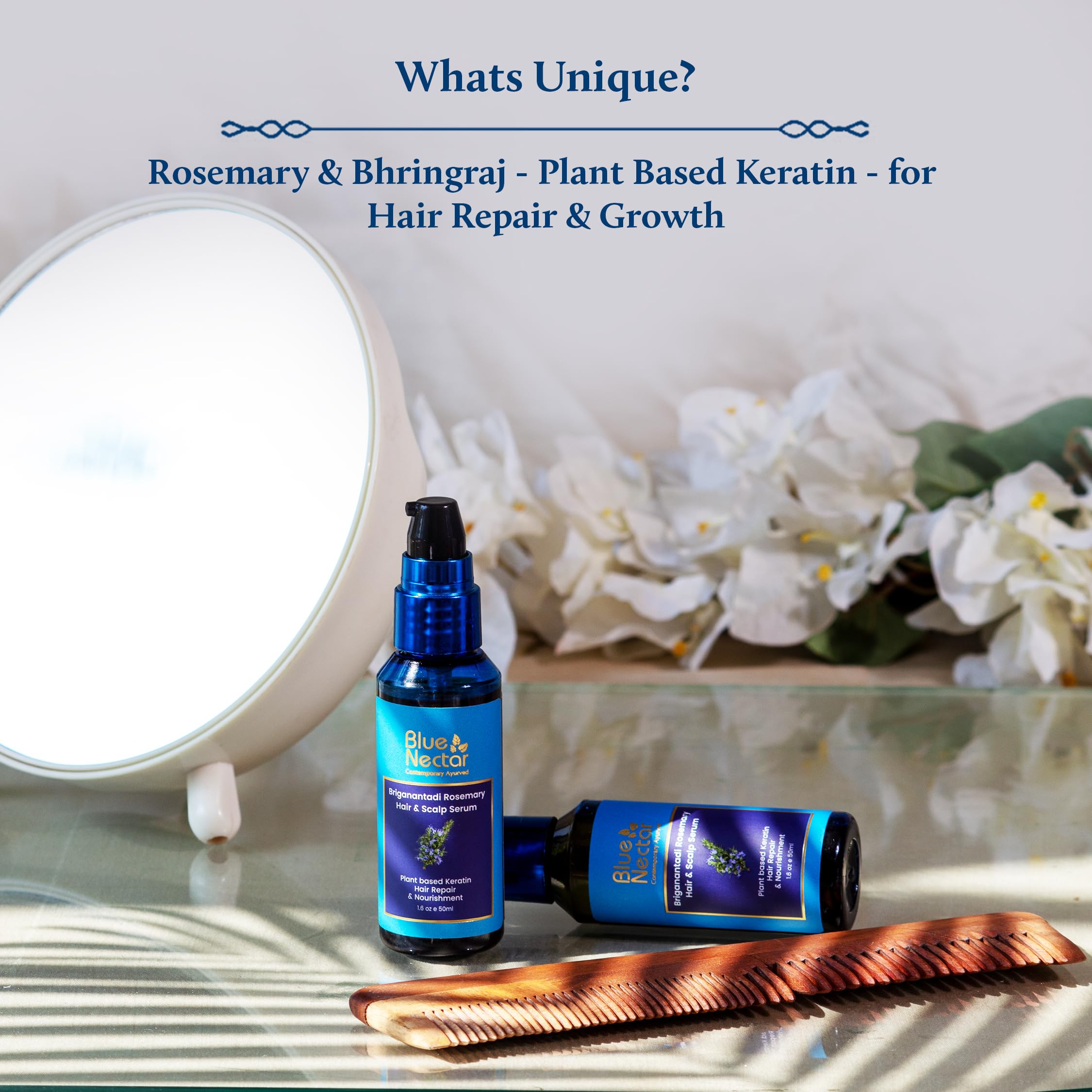 Blue Nectar Rosemary Hair Growth Serum for All Hair Types (17 Herbs, 50ml), 50 ml (Pack of 1) - Image 2