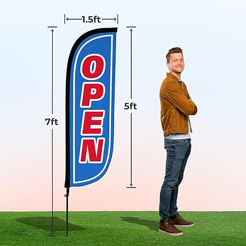 Miniatura 4 de LookOurWay Kit de asta de bandera de plumas, pancarta publicitaria de 7 pies de alto con juego de poste de fibra de vidrio y pico de tierra para