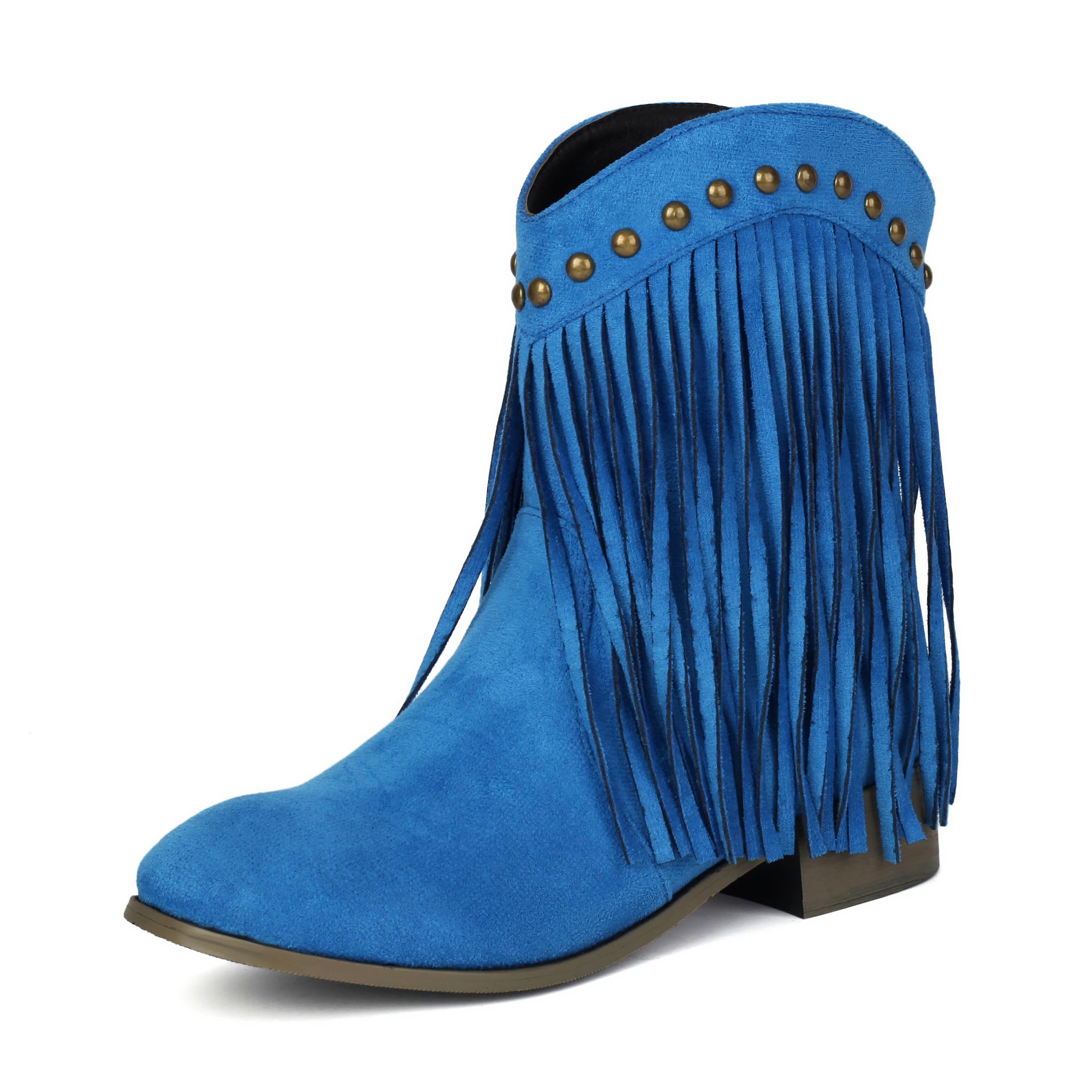 BEAUPAS Womens Cowgirl Western Fringe Boots Suede Ankle Cowboy Boots