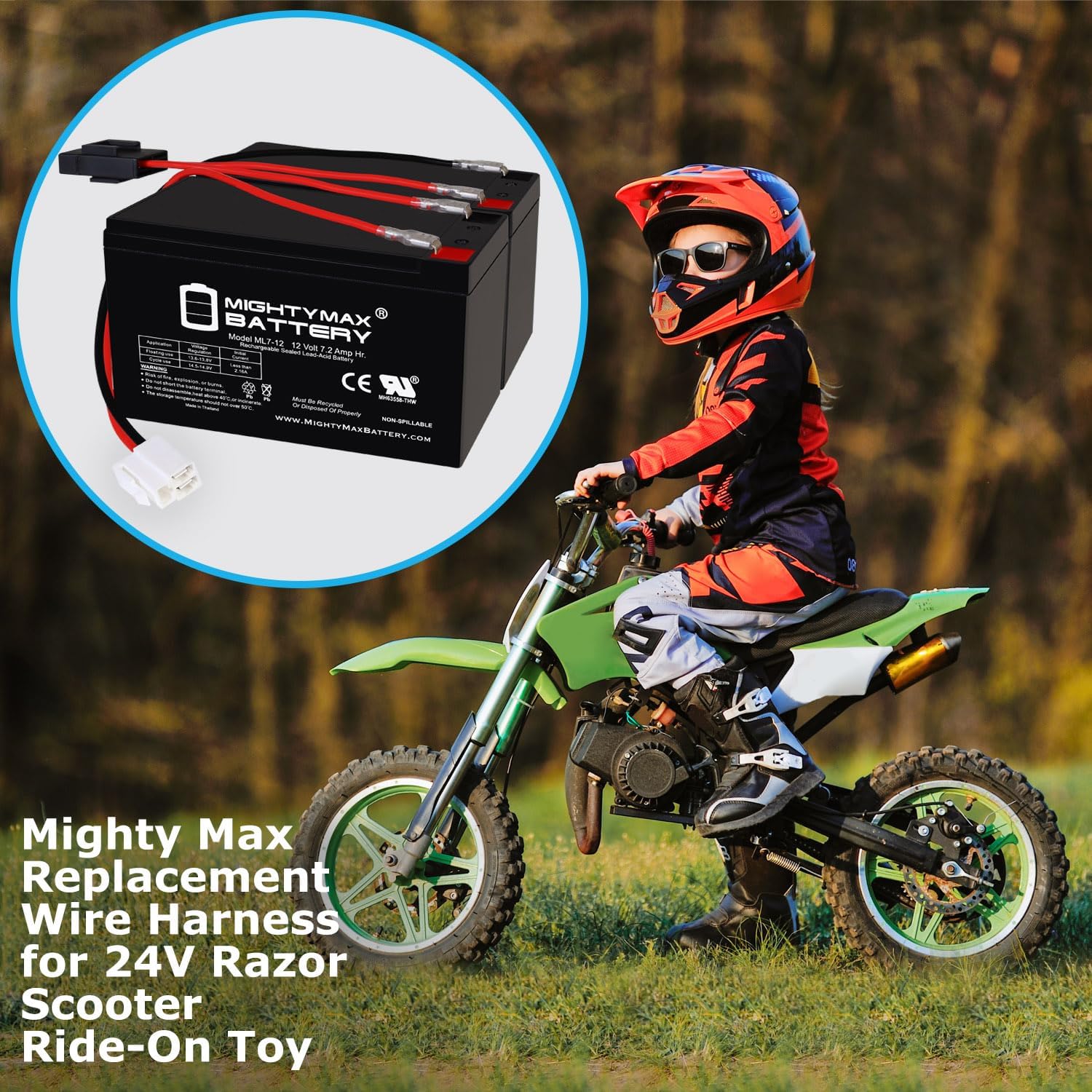 Mighty Max Battery Extended Range Drop in Replacement for 12v Razor Scooter Ride on Toy 7ah Battery kit and Harness - Image 7