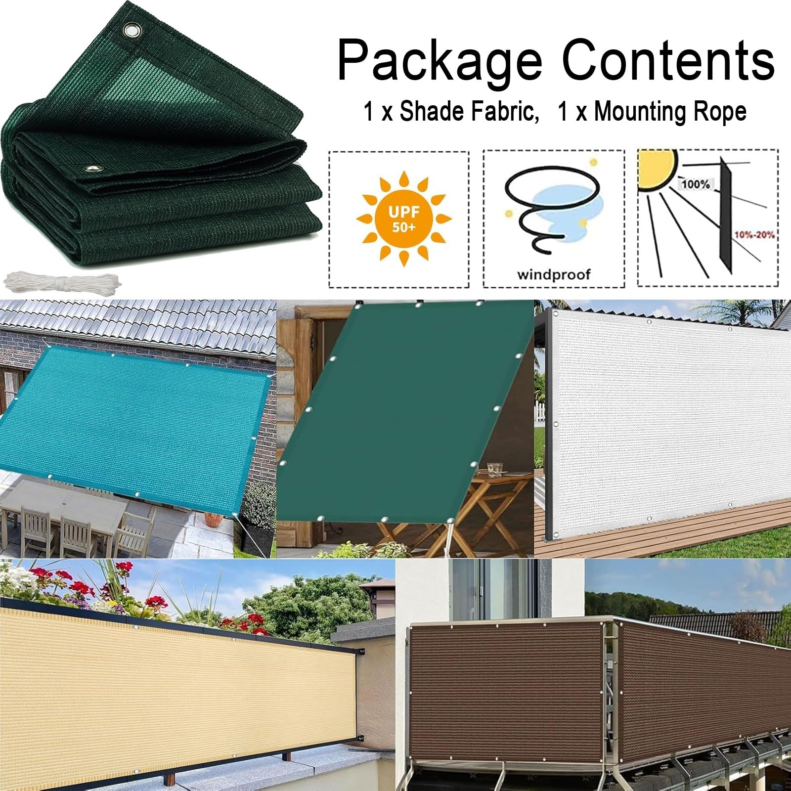Toldo Vela de Sombra 100 x 700 cm Toldo HDPE Exteriores Impermeable a Prueba de Viento Protección UV Vela, Malla Sombreadora para Terraza Balcon Exterior Jardín, Verde Oscuro