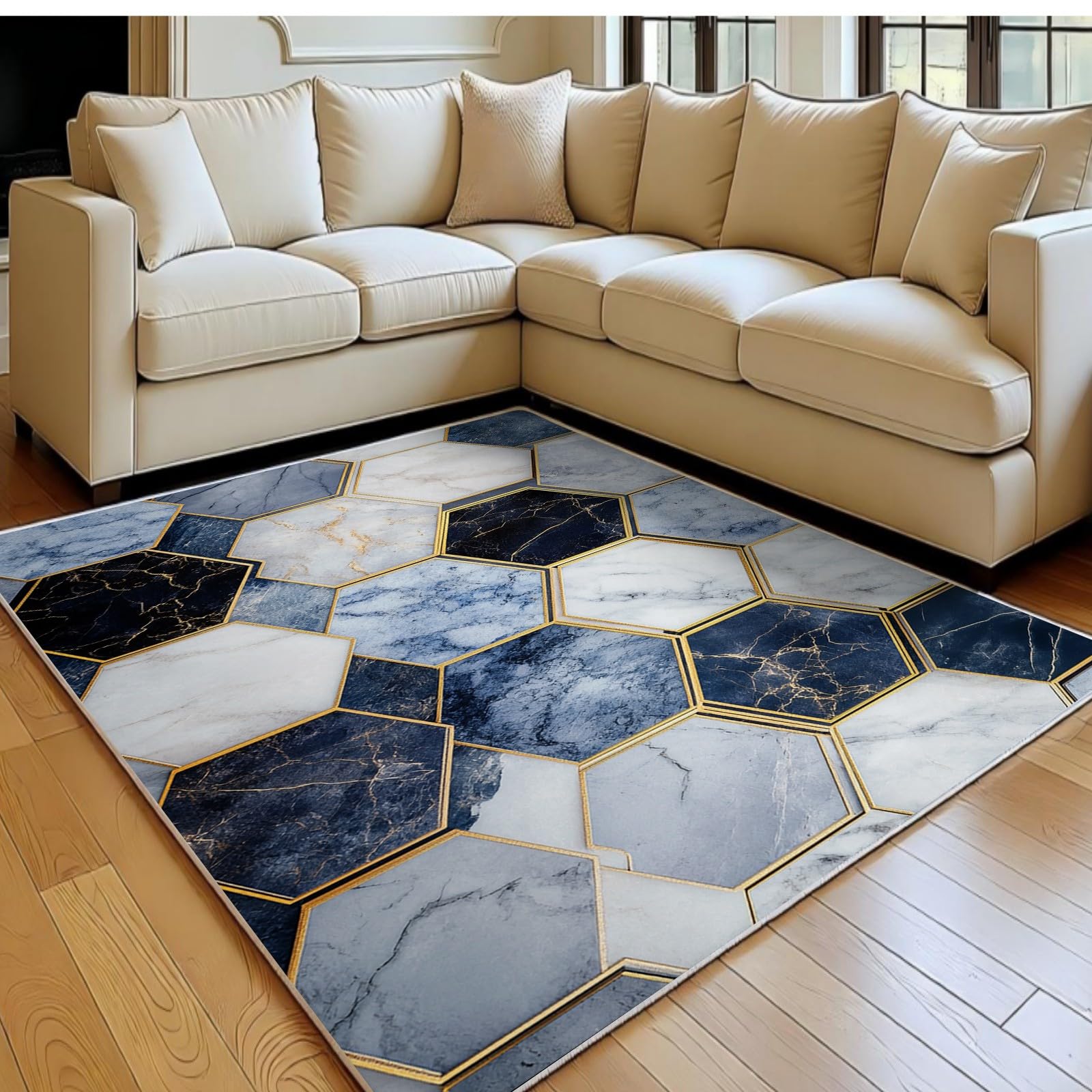 Tapis de salon marbre 80x120 cm gris clair abstrait à poil ras lavable