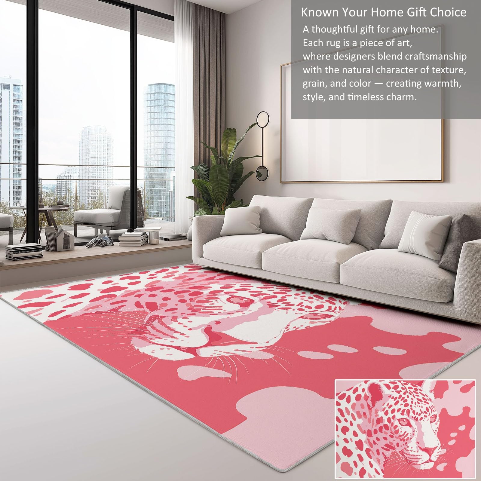 Minimalistyczny drukowany miękki dywan do sypialni, dywan do salonu 160 x 230 cm antypoślizgowy dywan zmywalny tropikalny zwierzęta lampart kolorowe klocki - dywan do salonu pokój dziecięcy gra