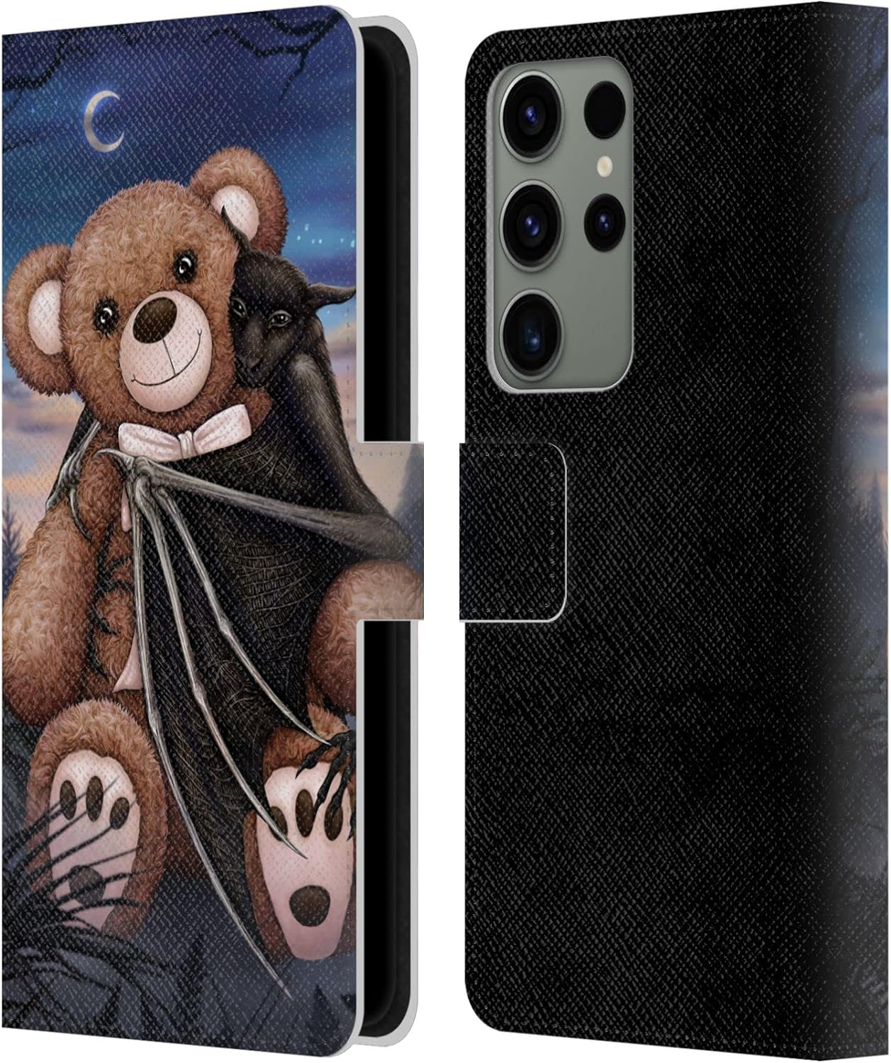 Head Case Designs Officially Licensed Sarah Richter Bat Cuddling A Toy Bear Animals Leather Wallet Case Compatible with Samsung Galaxy S23 Ultra 5G
