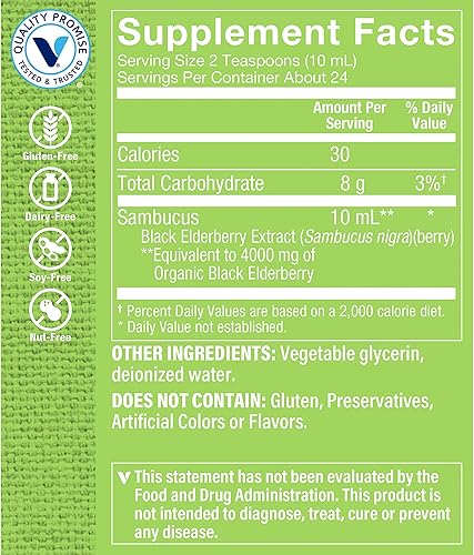 Miniatura 4 de Sambucus - Extracto de saúco negro líquido orgánico sin alcohol para apoyo inmunitario de hierbas estacional, 4000 mg por porción (8 onzas líquidas