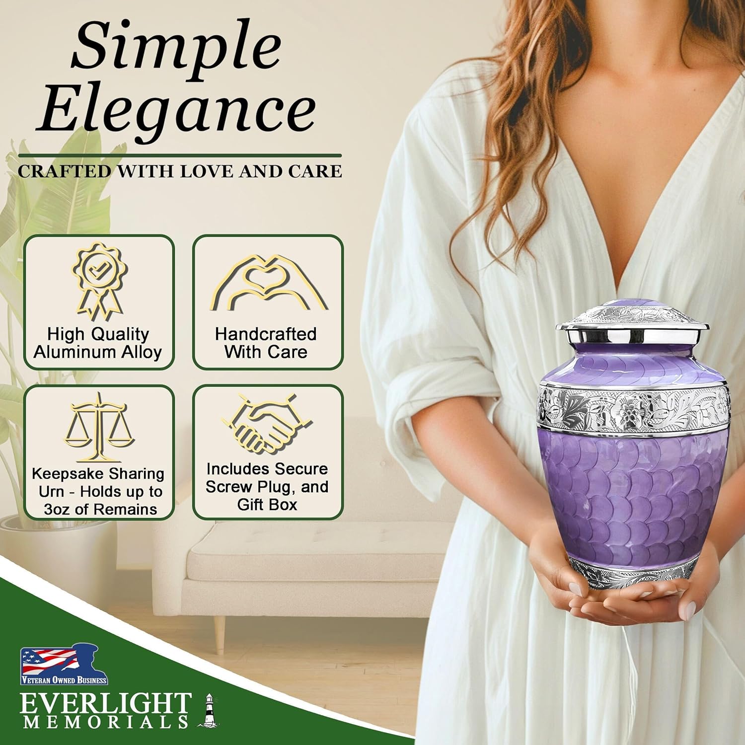 Forever After Cremation Urns for Human Ashes - Forever Lavender Large Decorative Urn for Adult Men & Women - Burial Urns for Adult Human Ashes - Image 2
