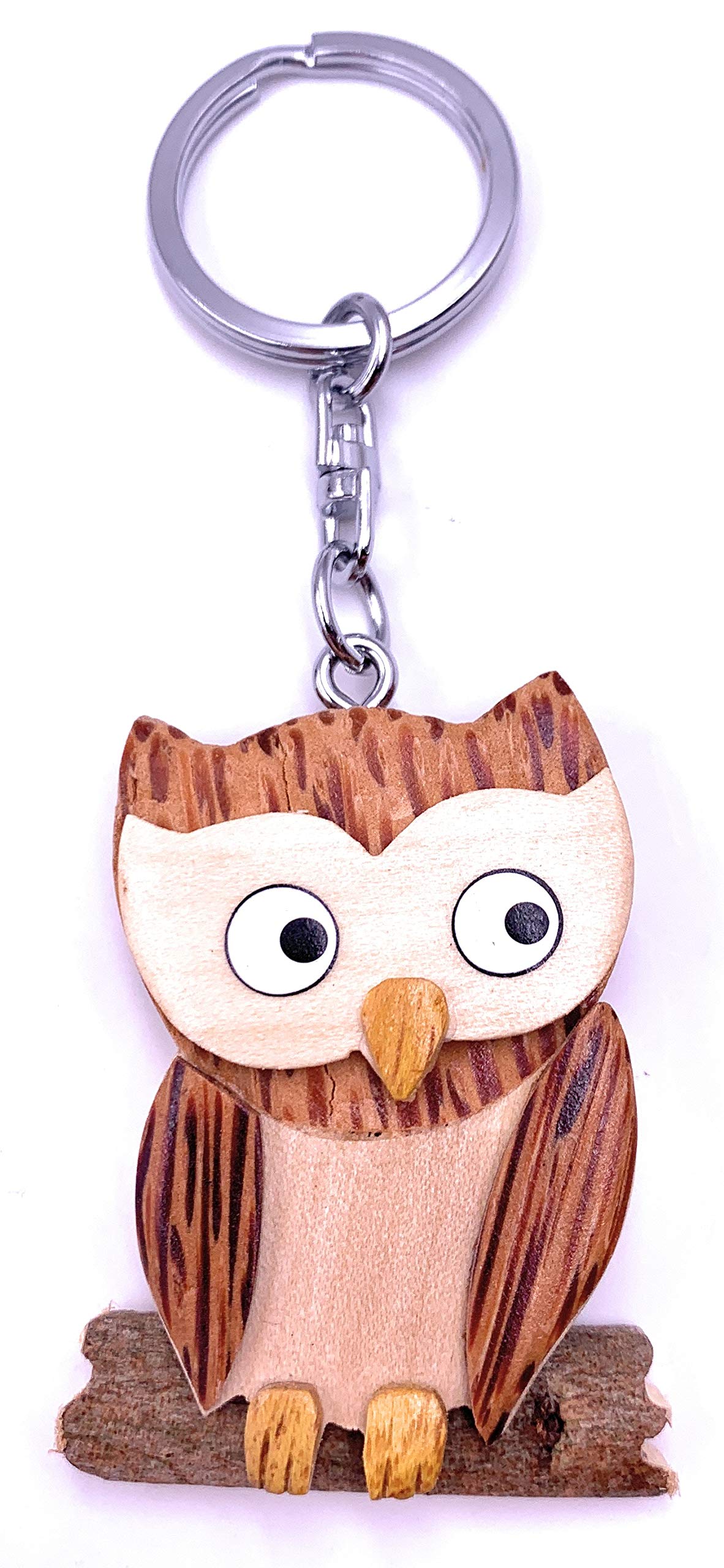 H-Customs Cute Owl Sitting Wooden Elegant Handmade Keyring