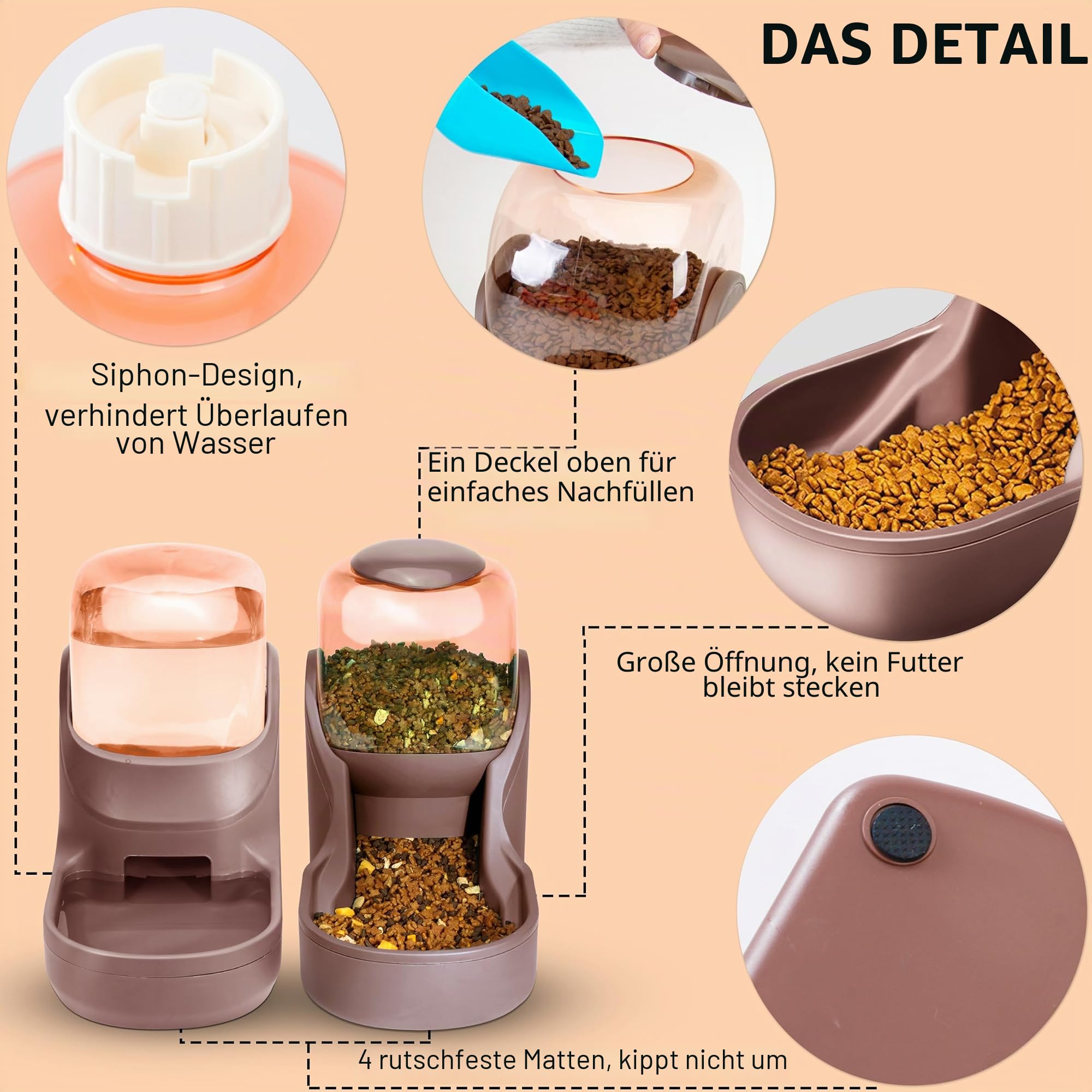 Automatisches Futter- und Wasserspender für Hunde, Katzen, Futterspender und Wasserspender, 3,8 l, 2-in-1 Katzenfutter, Wasserspender für kleine, mittelgroße und große Haustiere (Gray)