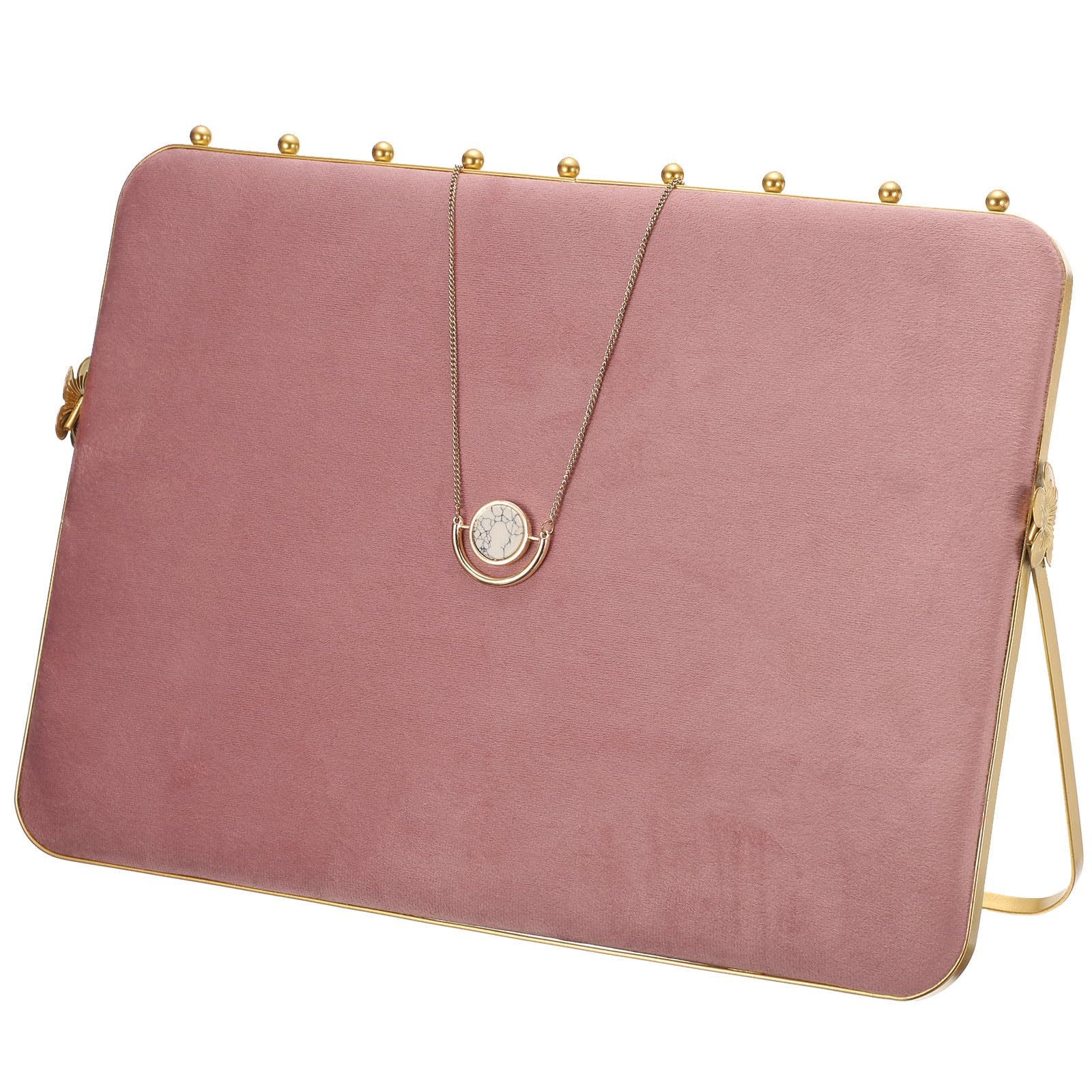 Présentoir colliers velours rose et métal vintage pour bijoux