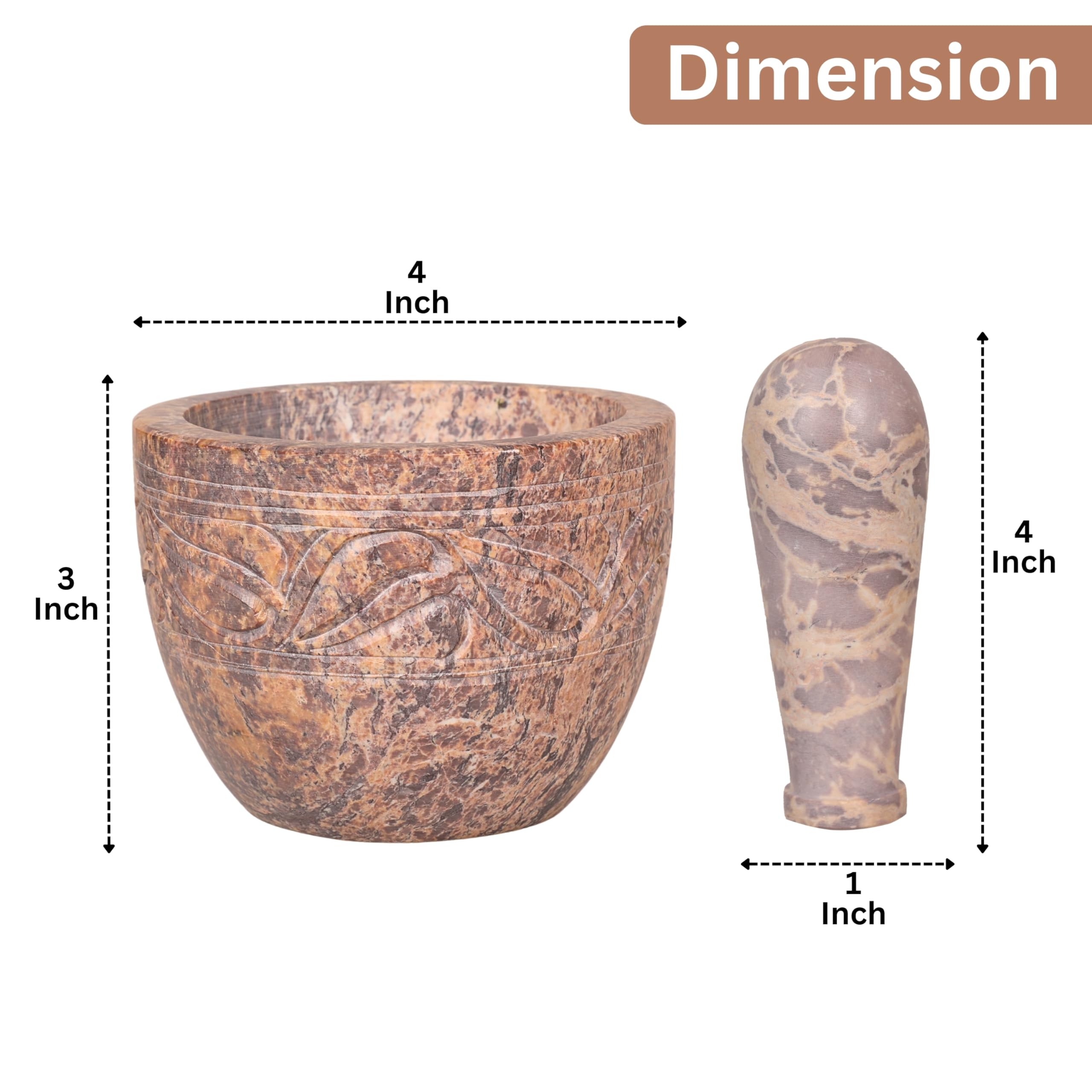 Mörser und Stößel, hergestellt aus robustem, poliertem Hartstein, Natursteinmahlwerk für Gewürze, Pasten, Kräuter, Würzmittel usw. (Natural)