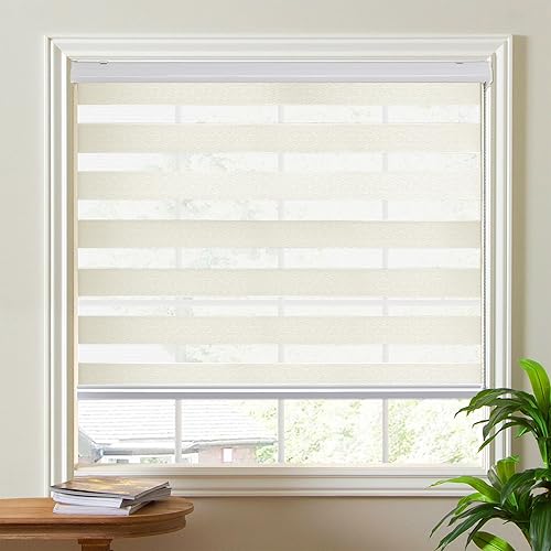 Zebra Blinds for Windows, 23 x 72 Inches Cream Zebra Roller Shades, Light Filtering Room Darkening 50% Blackout Window Treatments for Living Room, Bedroom, Kitchen, Office, Bathroom