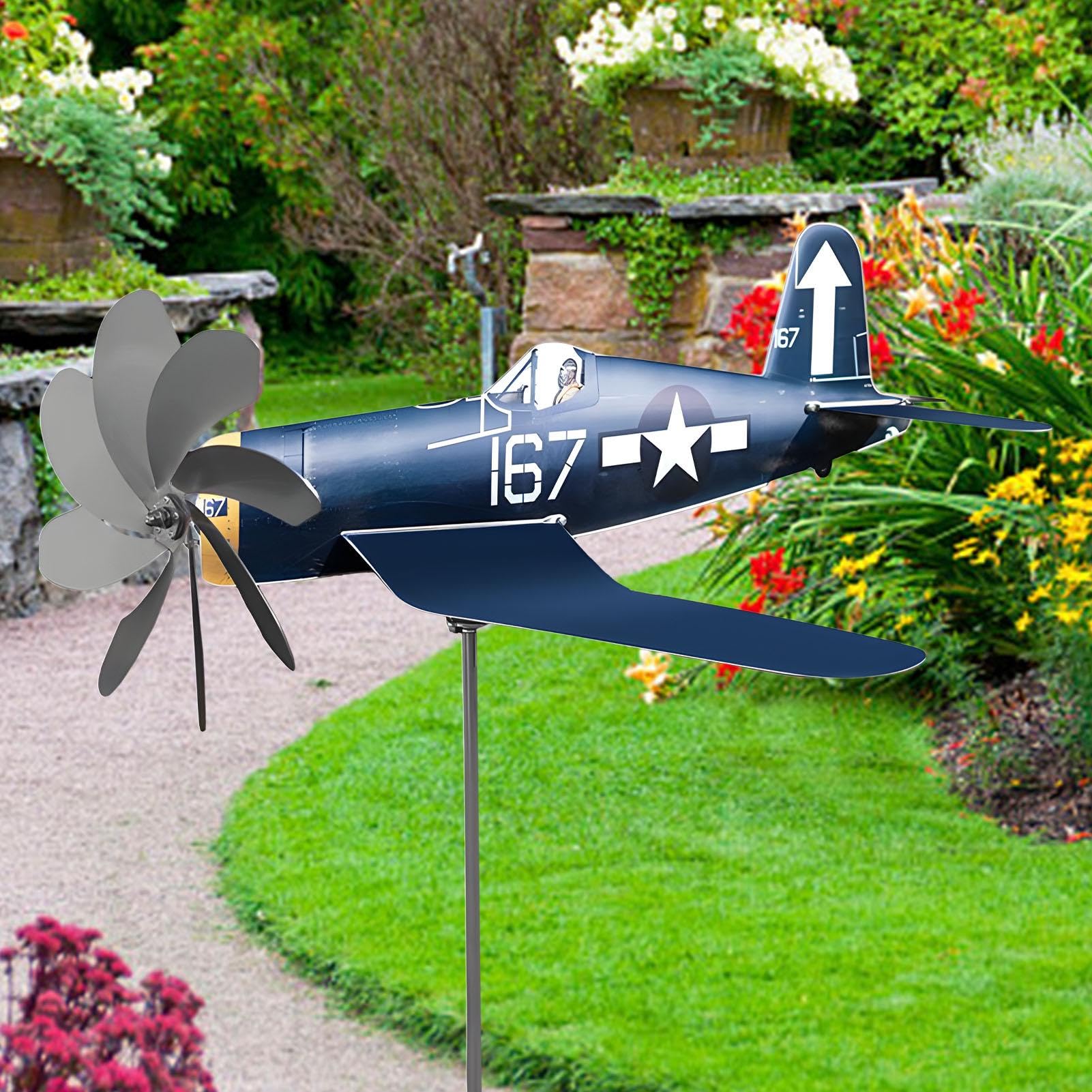 Murman Girouette D'avion En Métal - Moulin À Vent Pour Décoration De Pelouse Cour Et Jardin 35x18x9cm - Résistant Aux Intempéries - Bleu