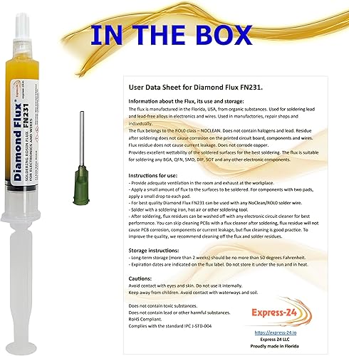 Miniatura 3 de FN231 Flujo de soldadura para electrónica NoClean Pasta Gel RMA ROL0 en jeringa de 0.35 oz para reparación y soldadura de placas de circuito impreso.