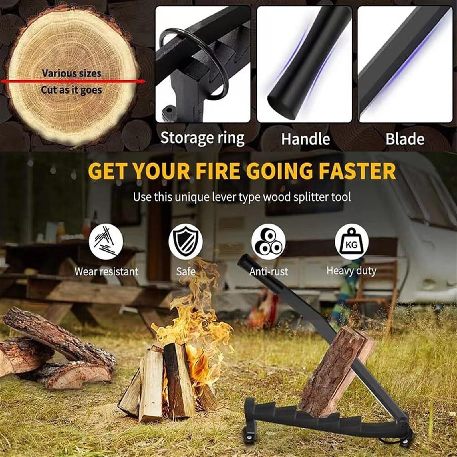 Separador de leña montado en la Pared, Cortador de leña, Bolsa de Lona para Madera con Tornillos, Adecuado para Chimenea, Horno de Pizza, Sauna
