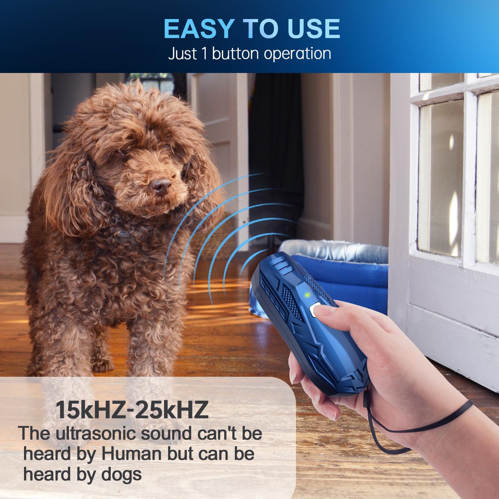 Antibell Ultraschall Gerät für Hunde, Anti Bell Gerät Hunde mit Variabler Frequenz 15-25kHz, Hundeabwehr Ultraschall 5m Reichweite, 1800mAh USB Wiederaufladbarer Ultrasonic Dog Trainer