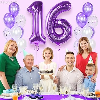 Amazon.com: KatchOn, Purple 16 Balloons Number - Giant, 40
