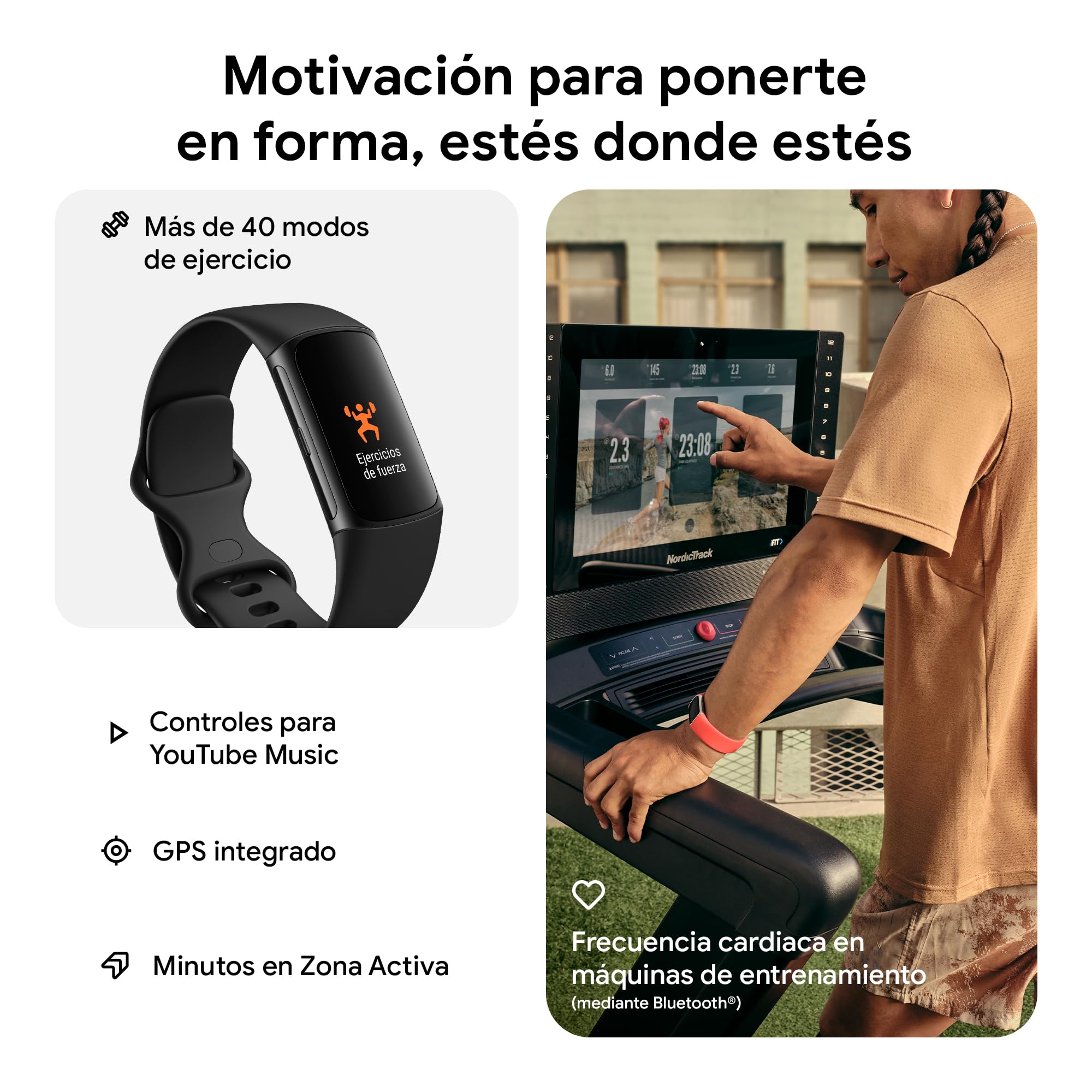 Google Fitbit Charge 6 Pulsera de actividad, 7 días de batería, Google Wallet y Maps, Obsidiana/Aluminio Negro