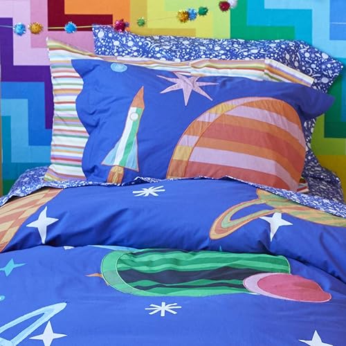 Miniatura 5 de Juego de funda de edredón para niños, diseño moderno de exploración espacial, Algodón, Multicolor, gemelo