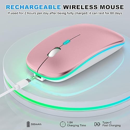 Miniatura 6 de Ratón inalámbrico LED Bluetooth para MacBook Air Pro Mac, iPad, mouse silencioso recargable con modo Jiggler, mouse portátil de diseño delgado para