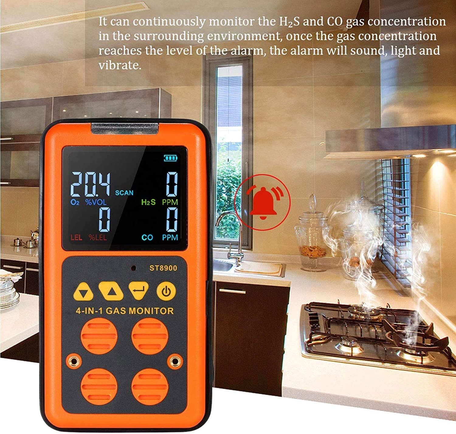 Précis Détecteur Portable Multi-gaz - analyseur de testeur de Compteur de Moniteur à 4 gaz (H2S, O2, CO et LEL) Moniteur de gaz avec Alarme de Type Voix Détecter