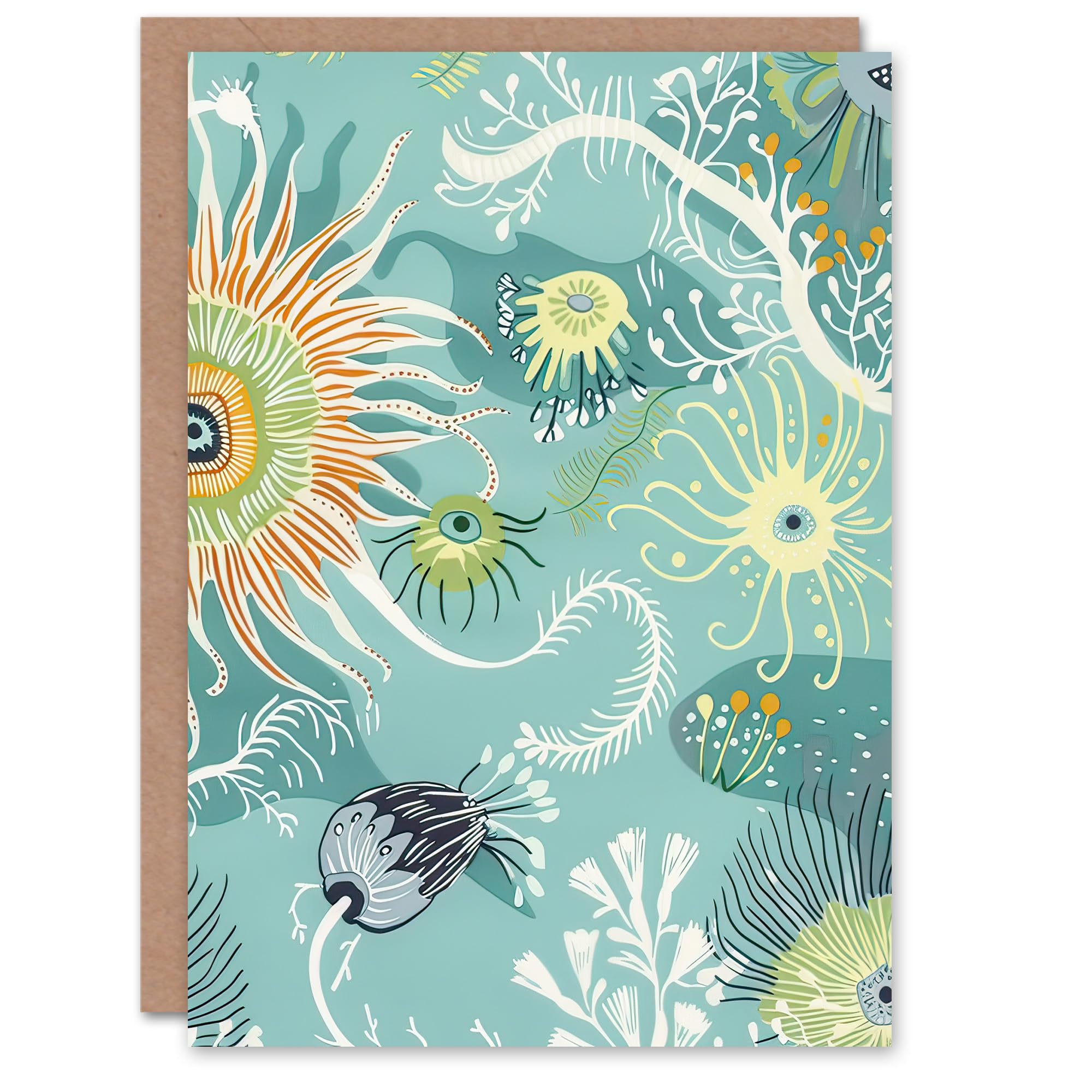 Artery8 Greeting Card Abstract Under the Sea Drawing Sealife Ocean Blank For Him Or Her Art Birthday Card